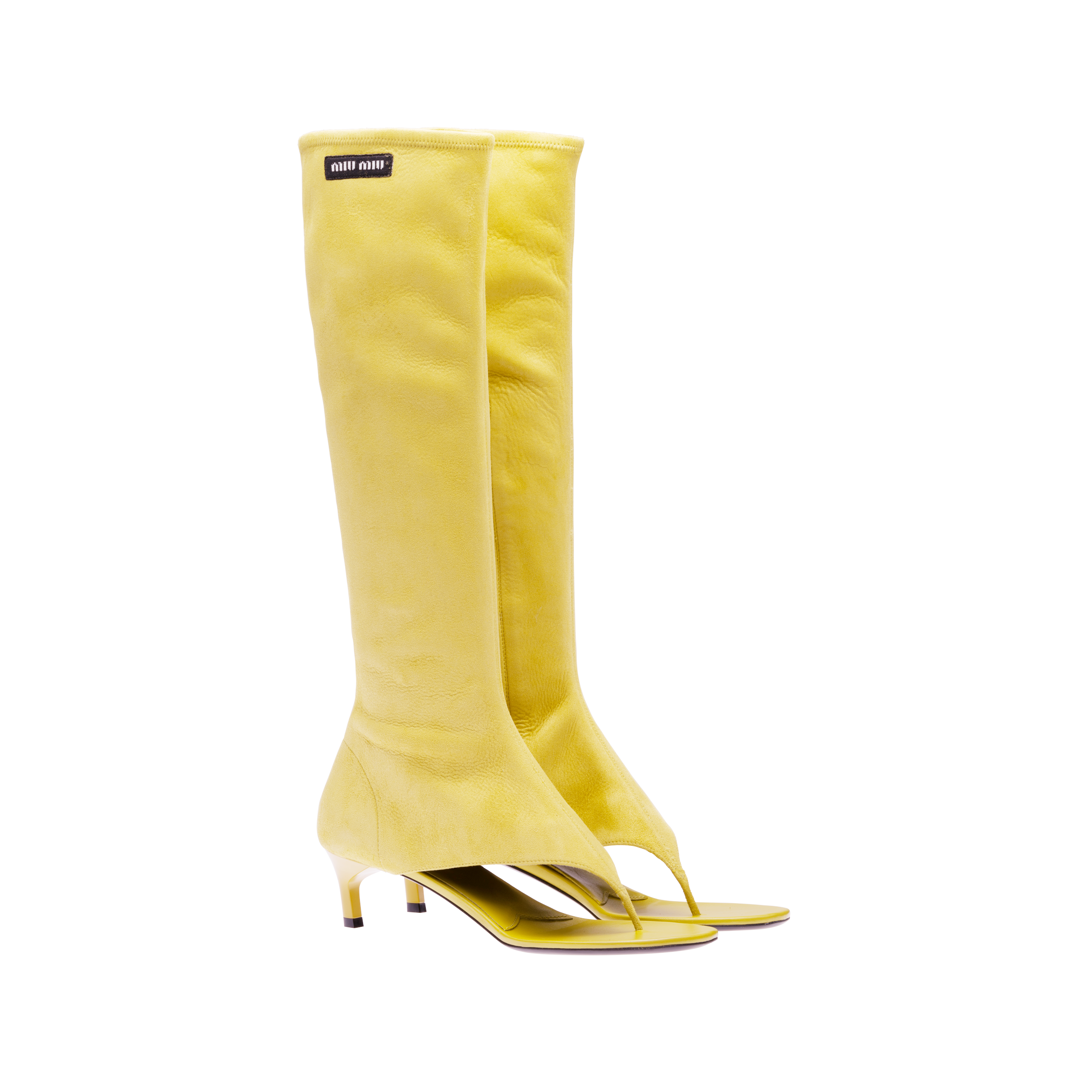 関税送料込Miu Miu Ankle Thong Boots Miu Miu Stretch Suede Thong Boots In Citron Green | ModeSens