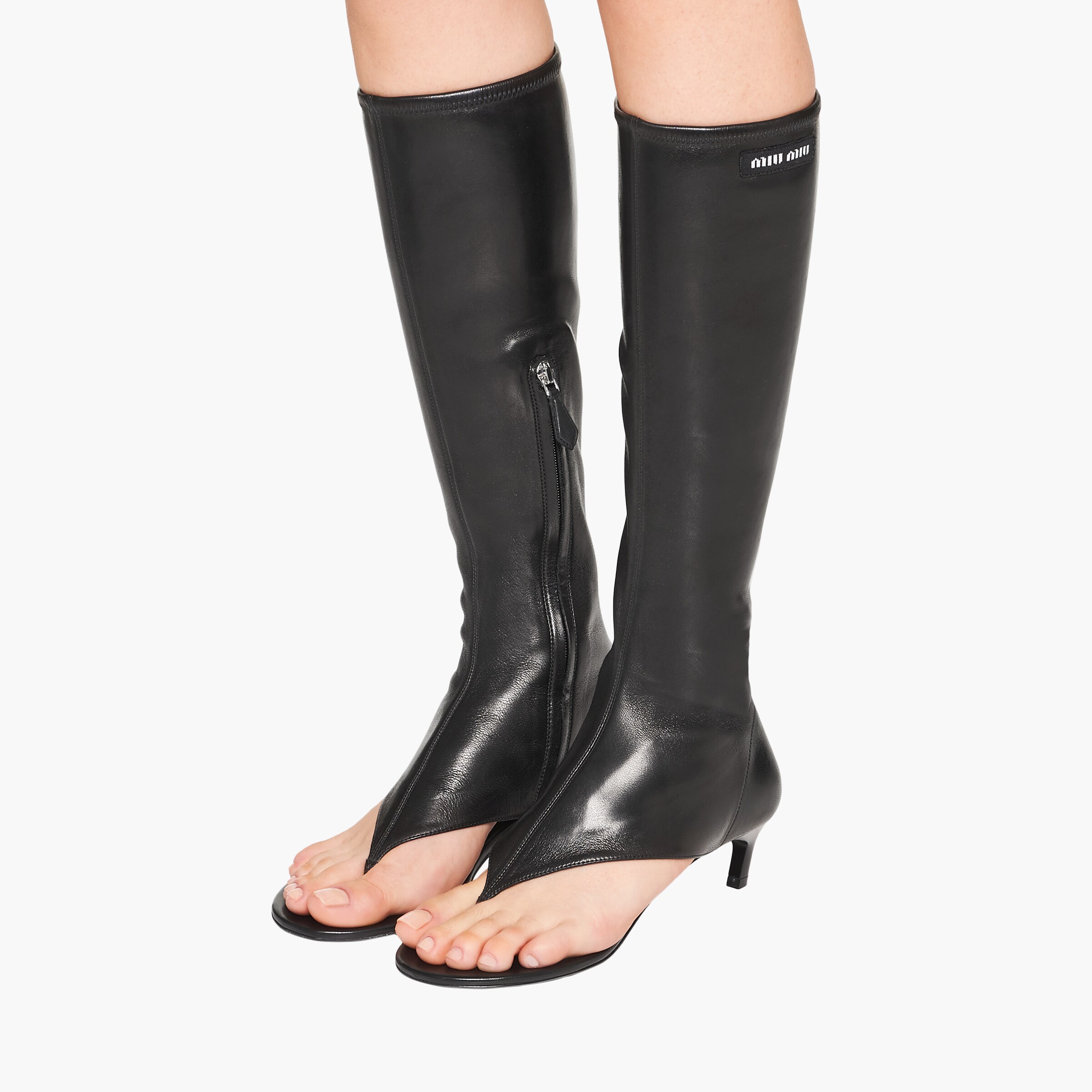 Bottes Tongs En Cuir Nappa Stretch Noir Miu Miu