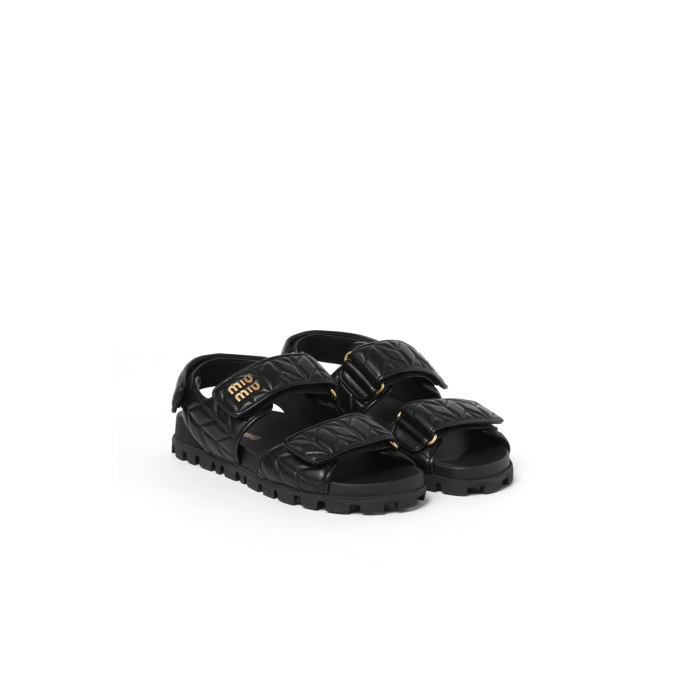 Miu Miu Sandales Sportives En Cuir Nappa Matelassé, Femme, Noir, Taille 38