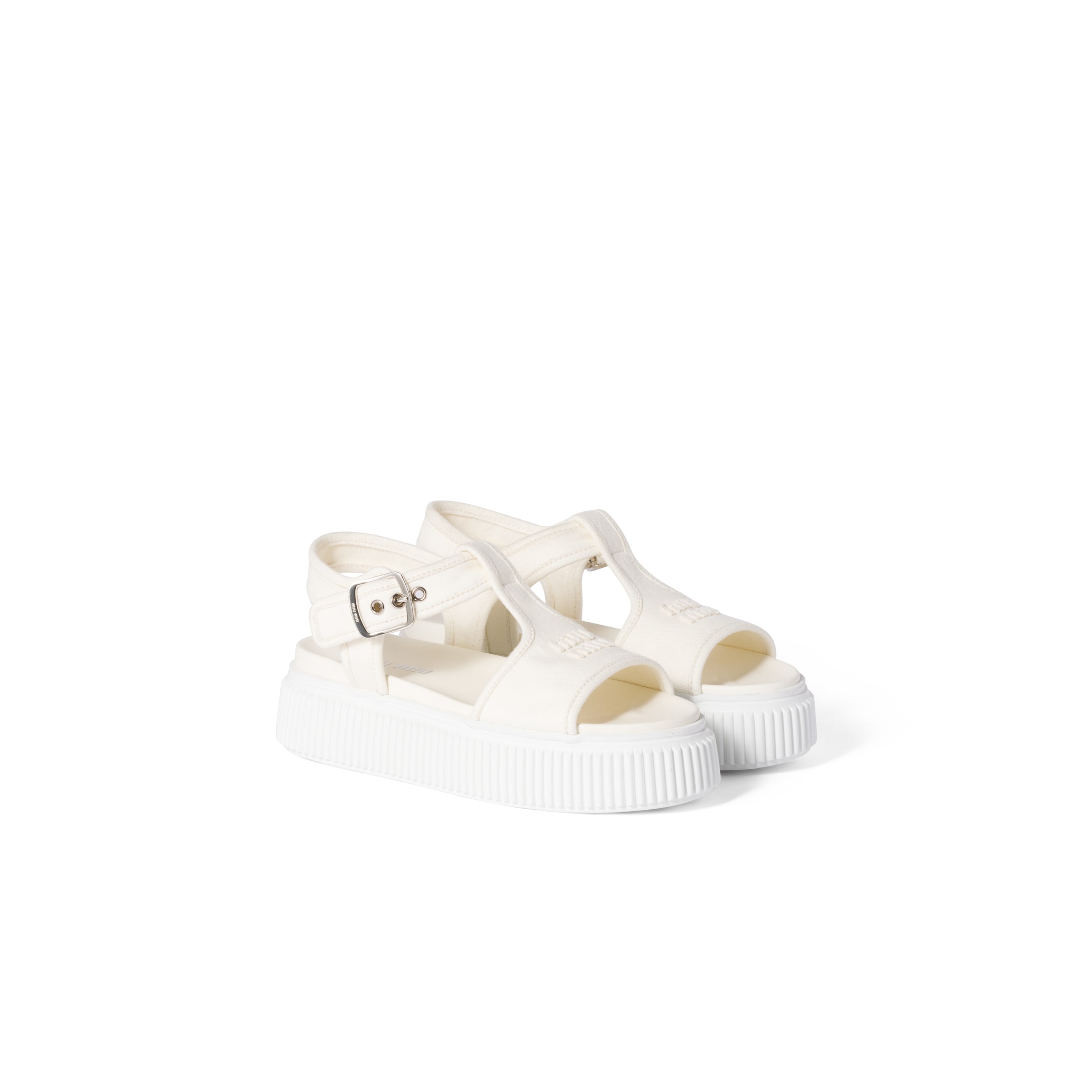 Miu Miu Sandali Flatform In Denim, Donna, Avorio, Taglia 39