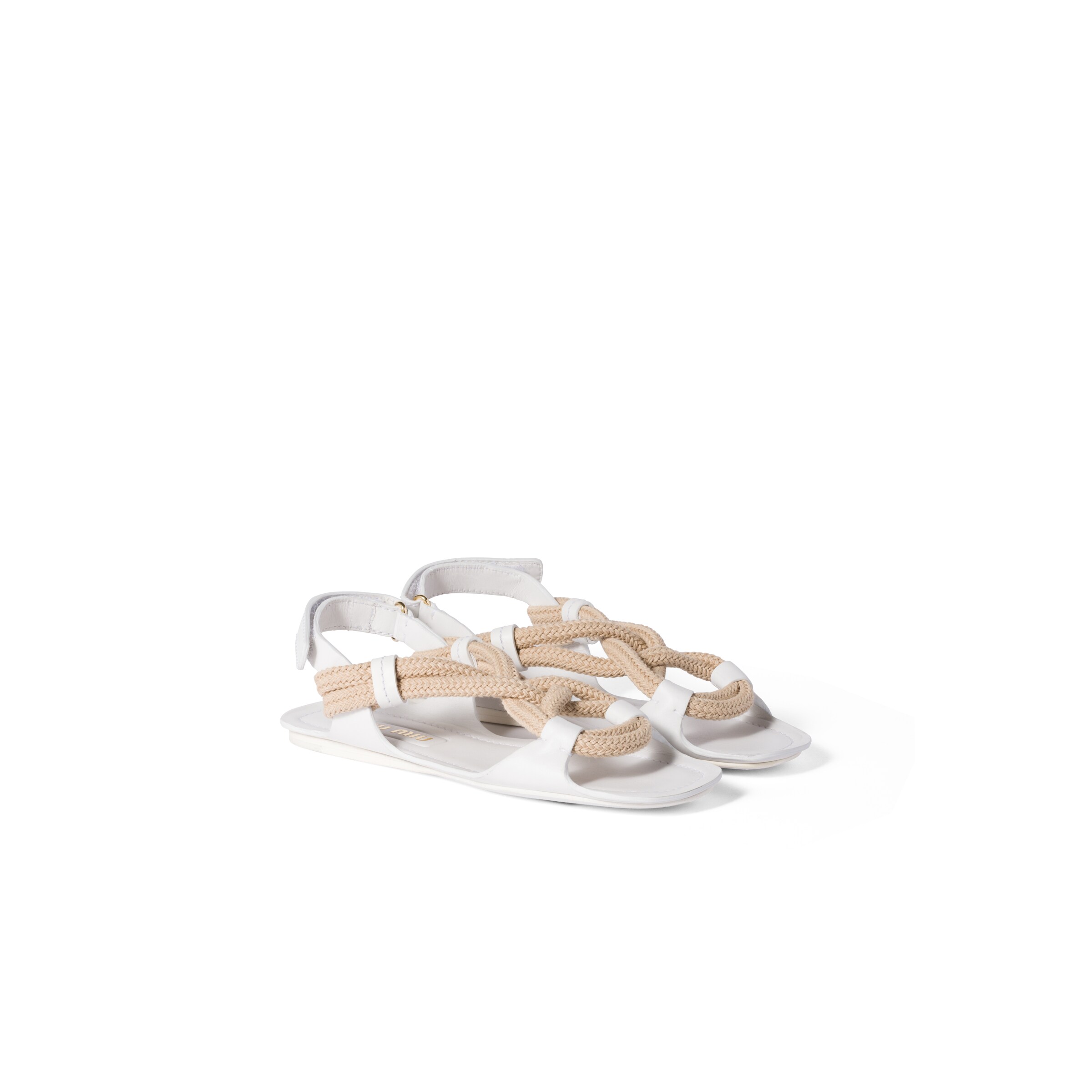 Miu Miu Sandales Plates En Corde, Femme, Blanc, Taille 36