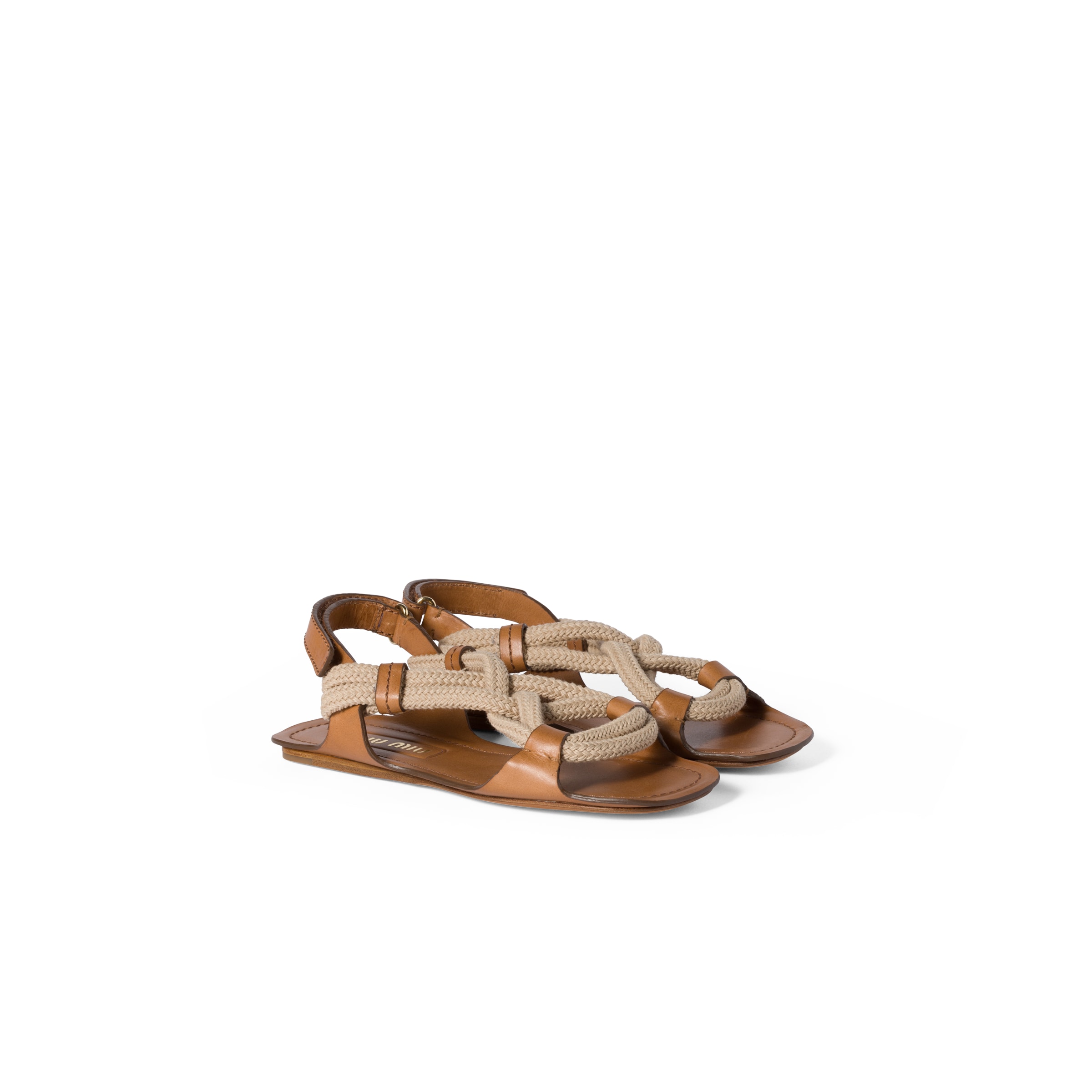 Miu Miu Sandales Plates En Corde, Femme, Naturel, Taille 40