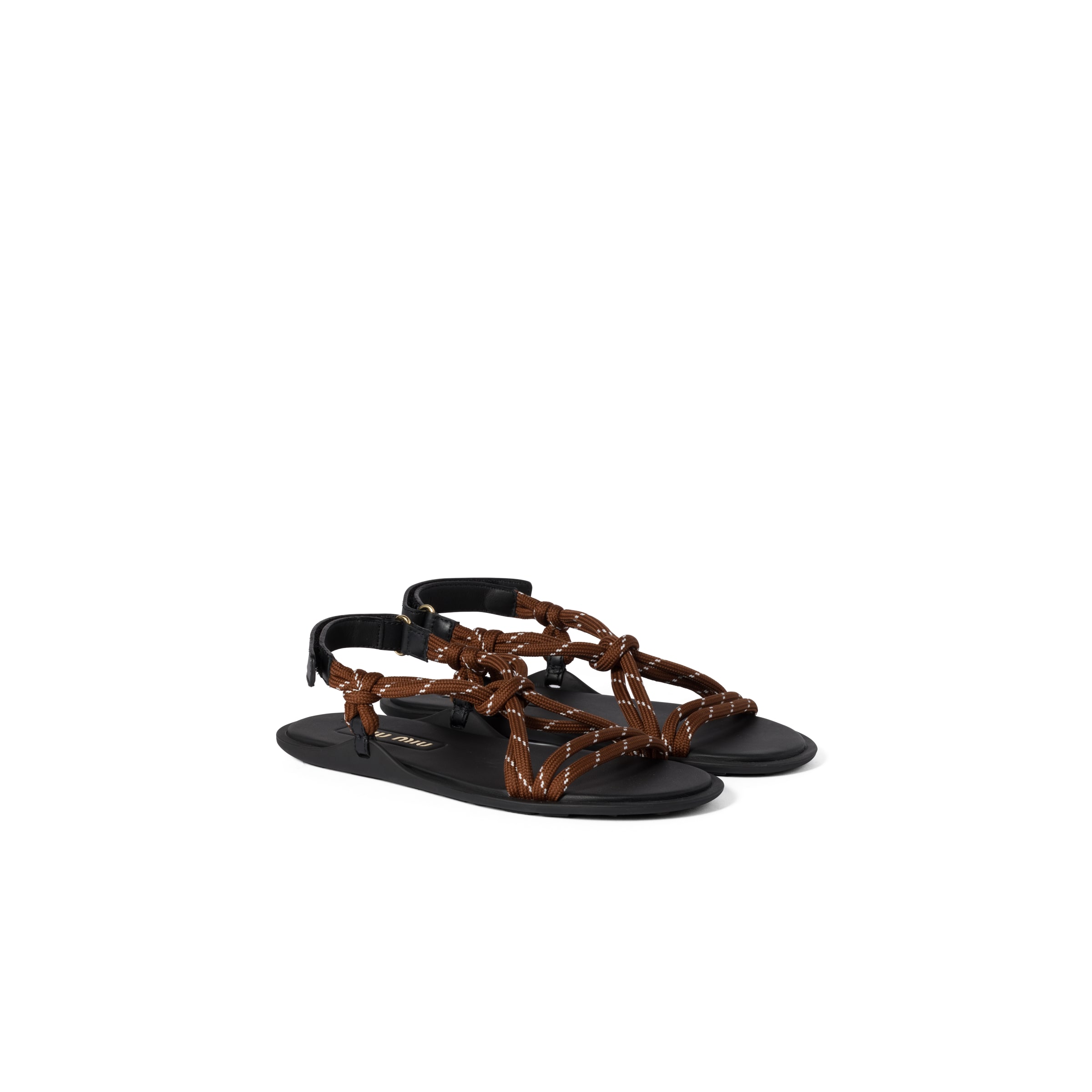 Miu Miu Sandales Riviere En Corde Et Cuir, Femme, Tabac, Taille 39