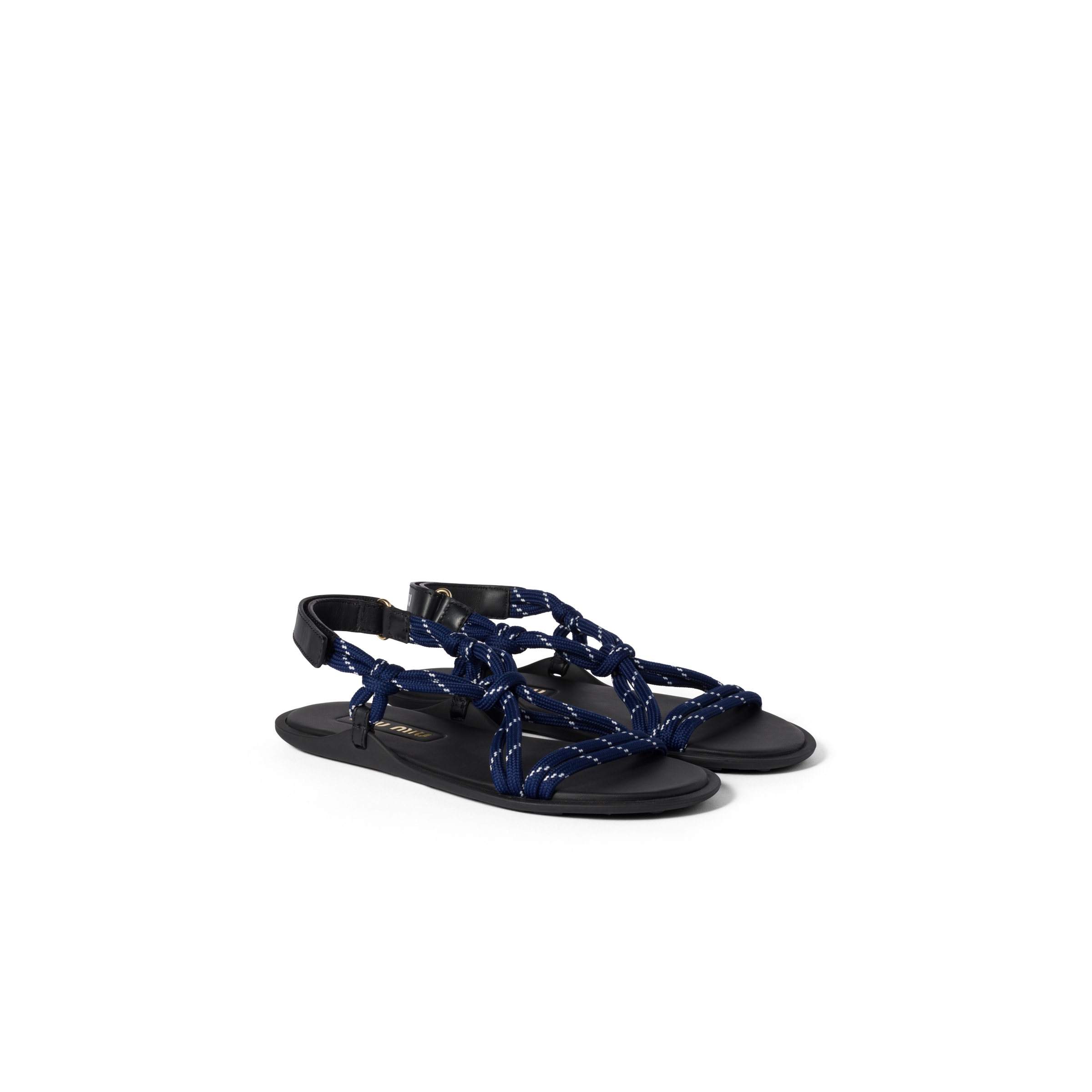 Miu Miu Sandales Riviere En Corde Et Cuir, Femme, Bleu Baltique, Taille 37