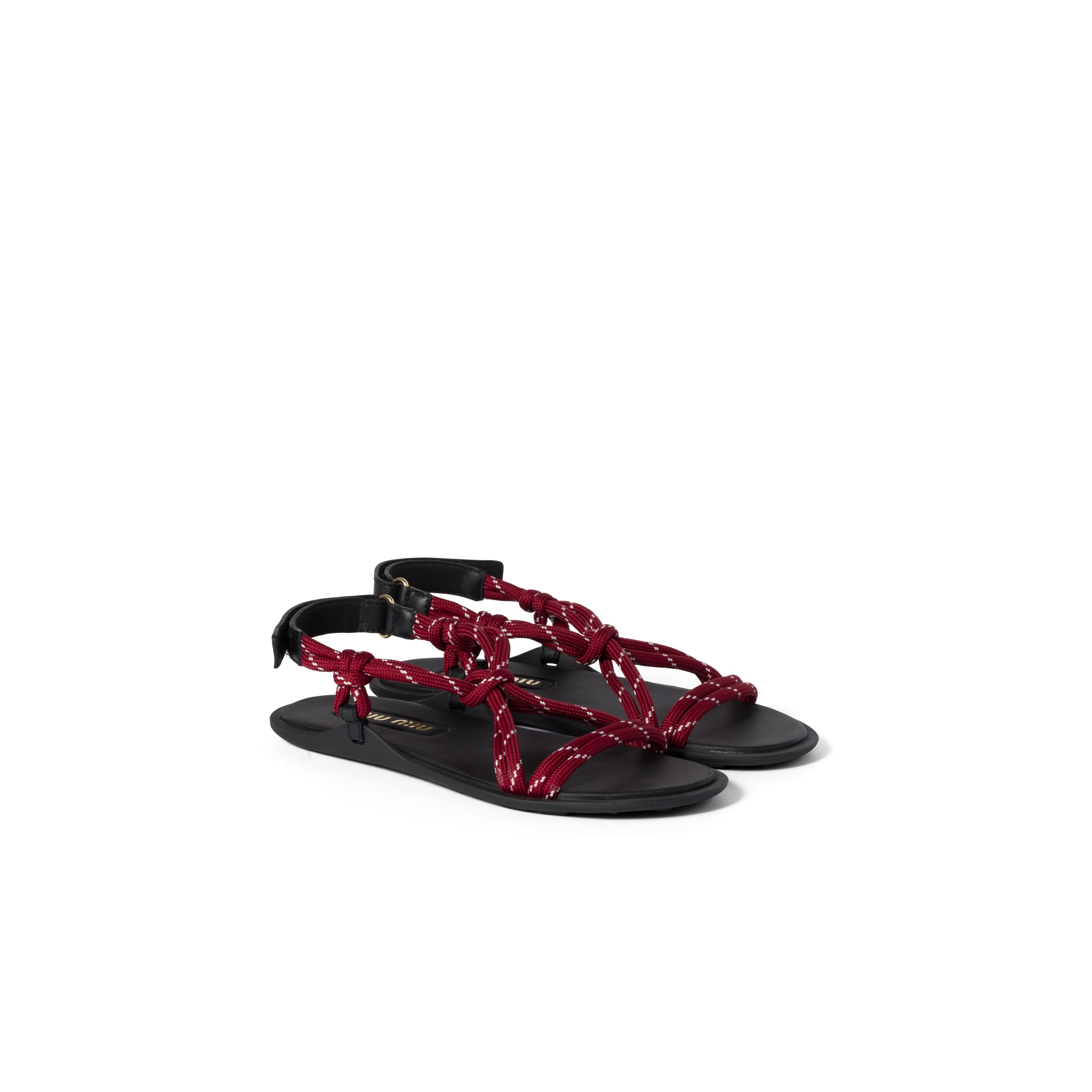 Miu Miu Sandales Riviere En Corde Et Cuir, Femme, Rouge Amarante/jaune Maïs, Taille 38