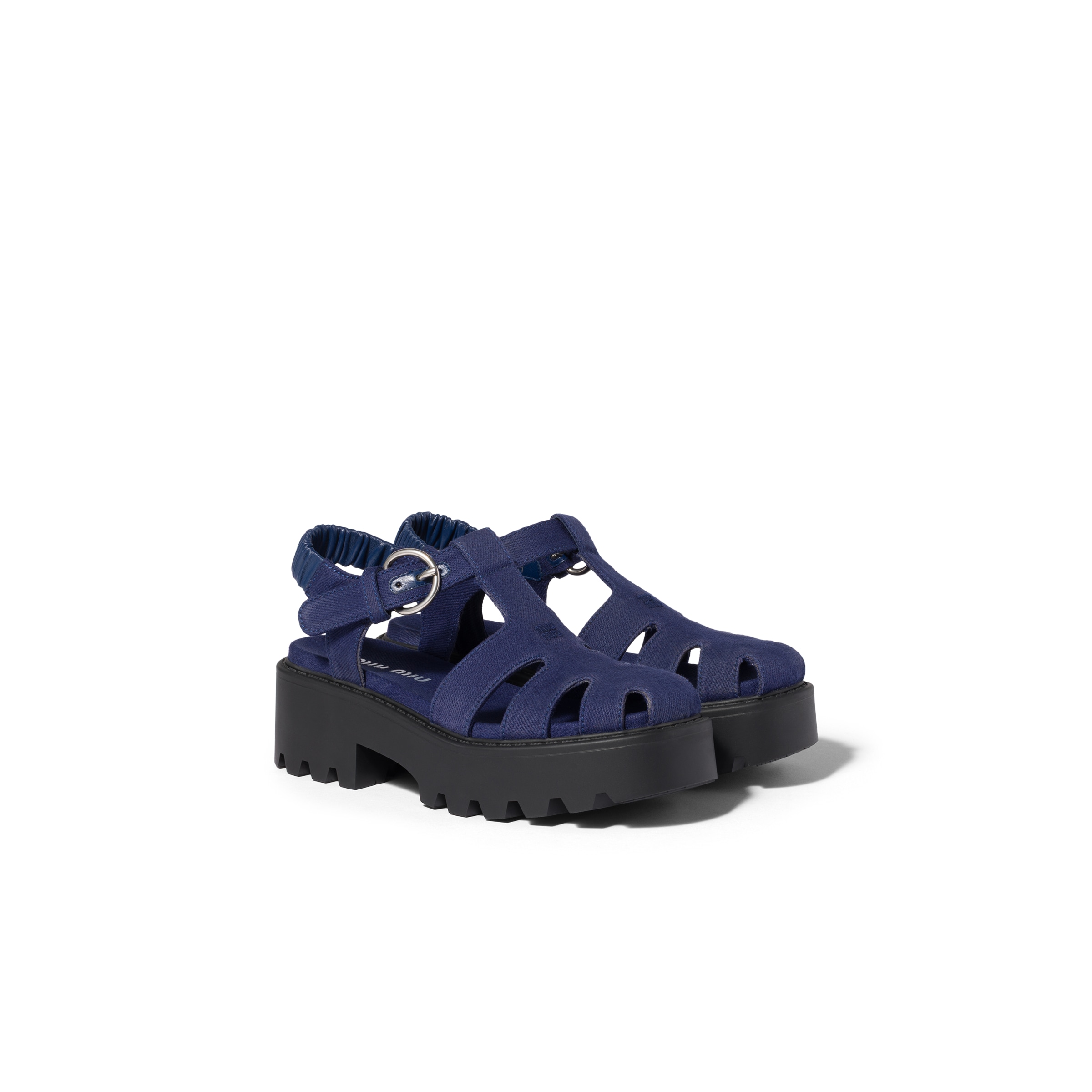 Miu Miu Sandalias De Gabardina, Mujer, Azul Tinta, Talla 35