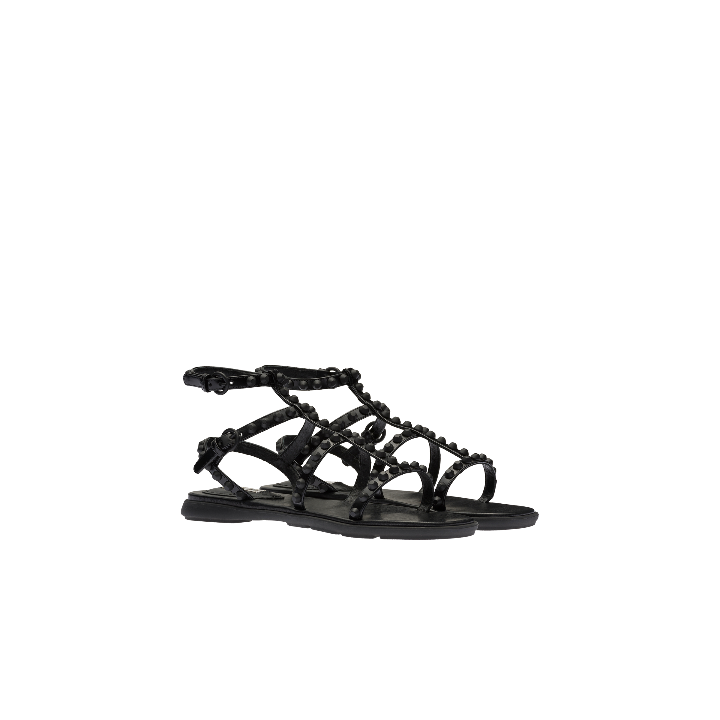 Sand lia Em Couro Com Tachas Preto Miu Miu