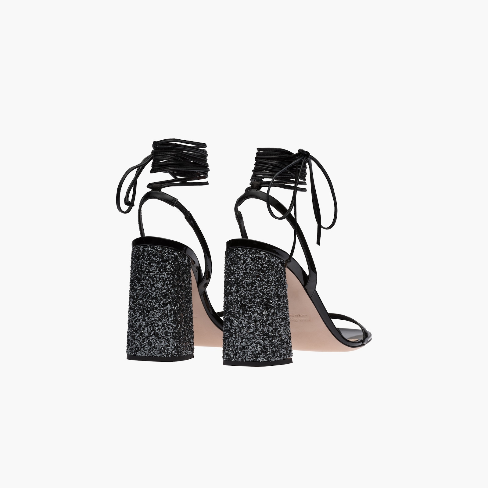 Black/slate Gray Patent Leather And Glitter Sandals Miu Miu