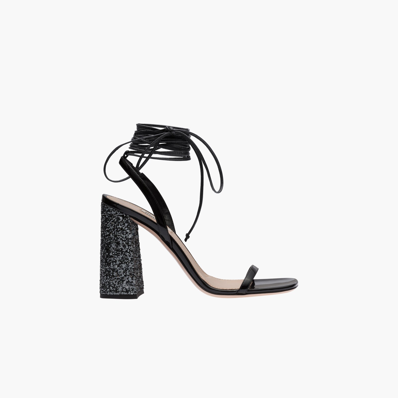 Black/slate Gray Patent Leather And Glitter Sandals Miu Miu