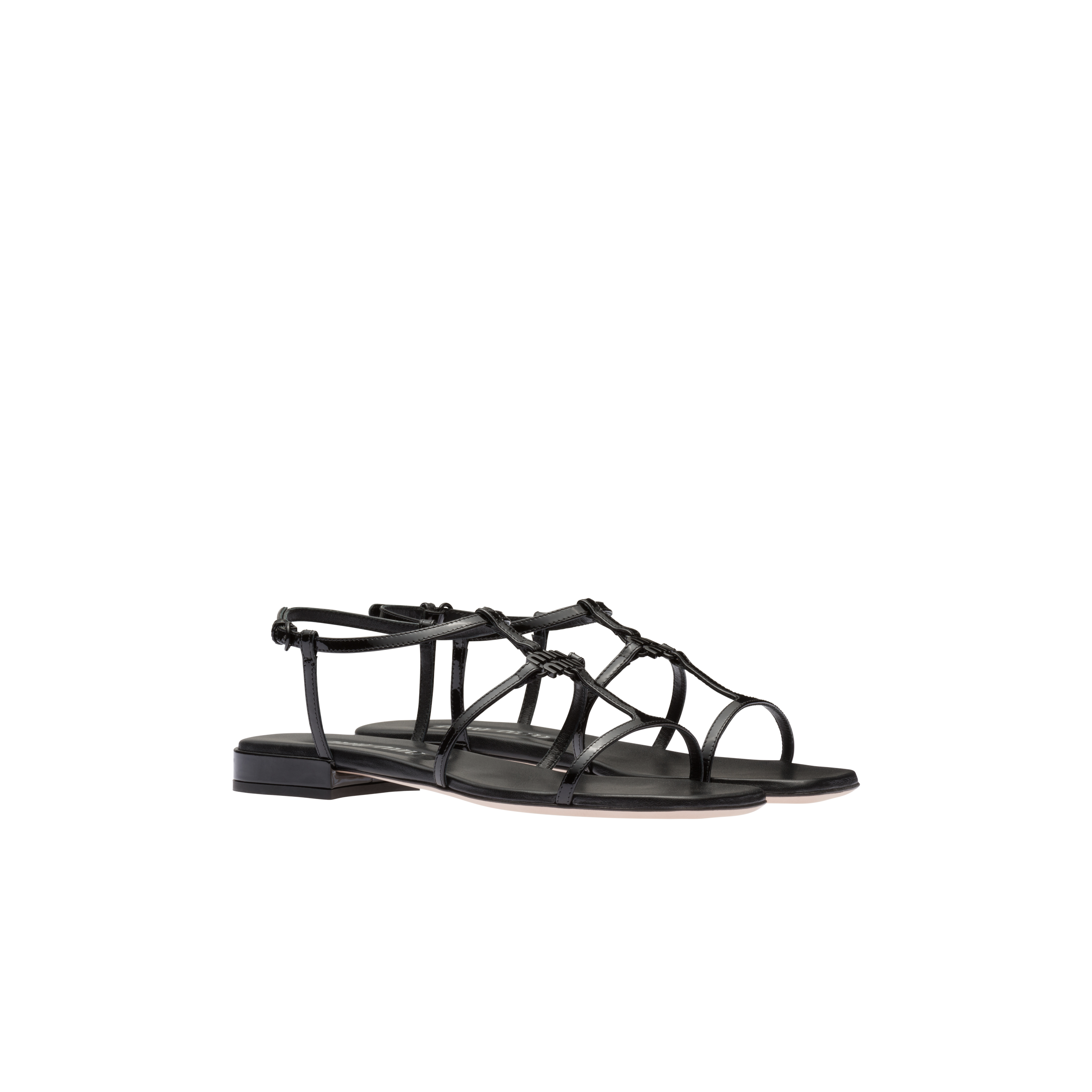 Miu Miu Patent Leather Sandals In Black