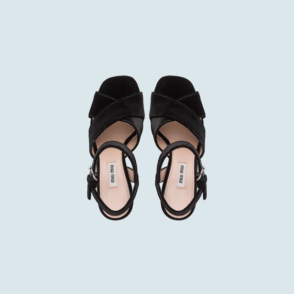 black velvet platform sandals