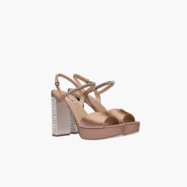 Satin platform sandals Nude beige | Miu Miu