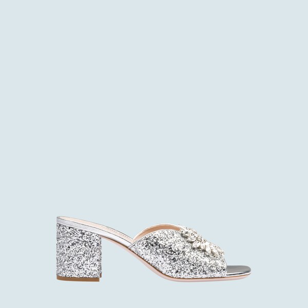 glitter heeled mules