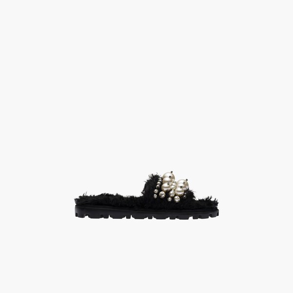Sandalias en mohair con perlas Negro | Miu Miu
