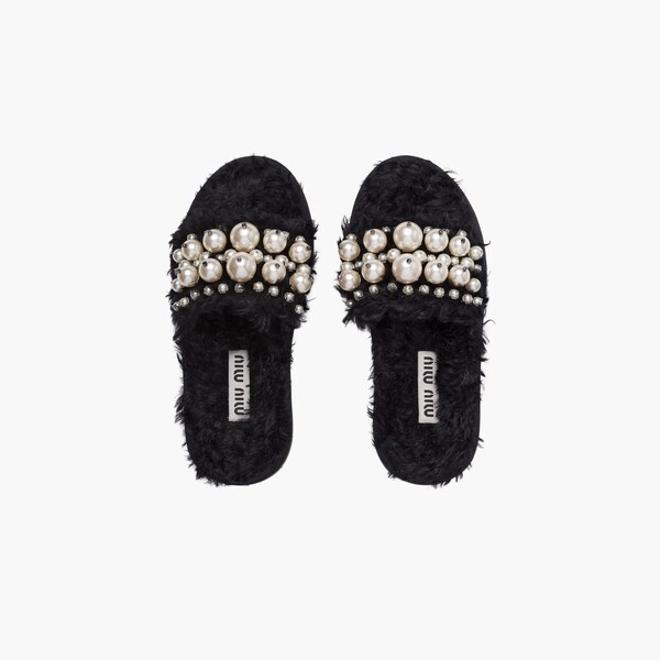 Sandalias en mohair con perlas Negro | Miu Miu
