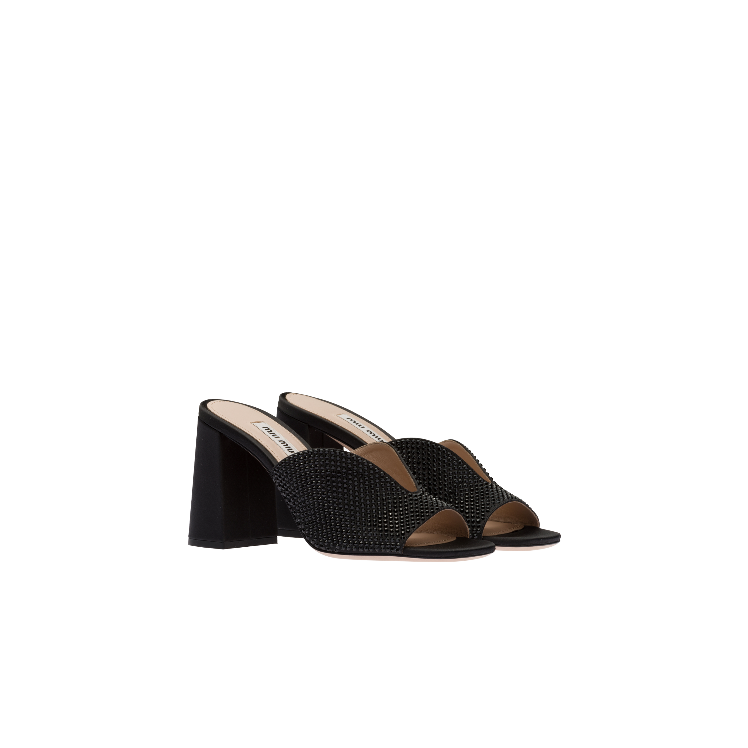 Satin sandals with crystals Black | Miu Miu