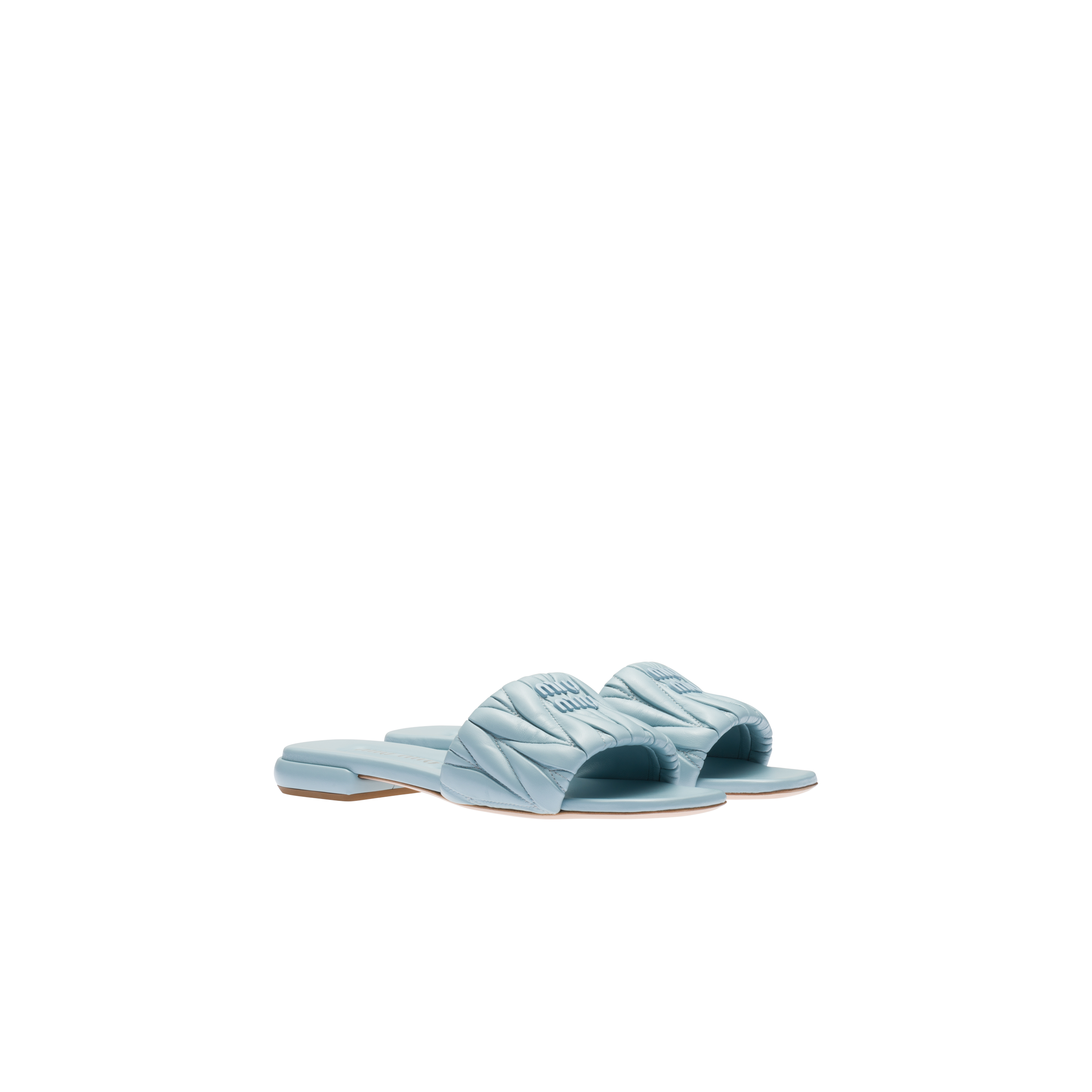 Miu Miu Matelassé Nappa Leather Slides In Light Blue