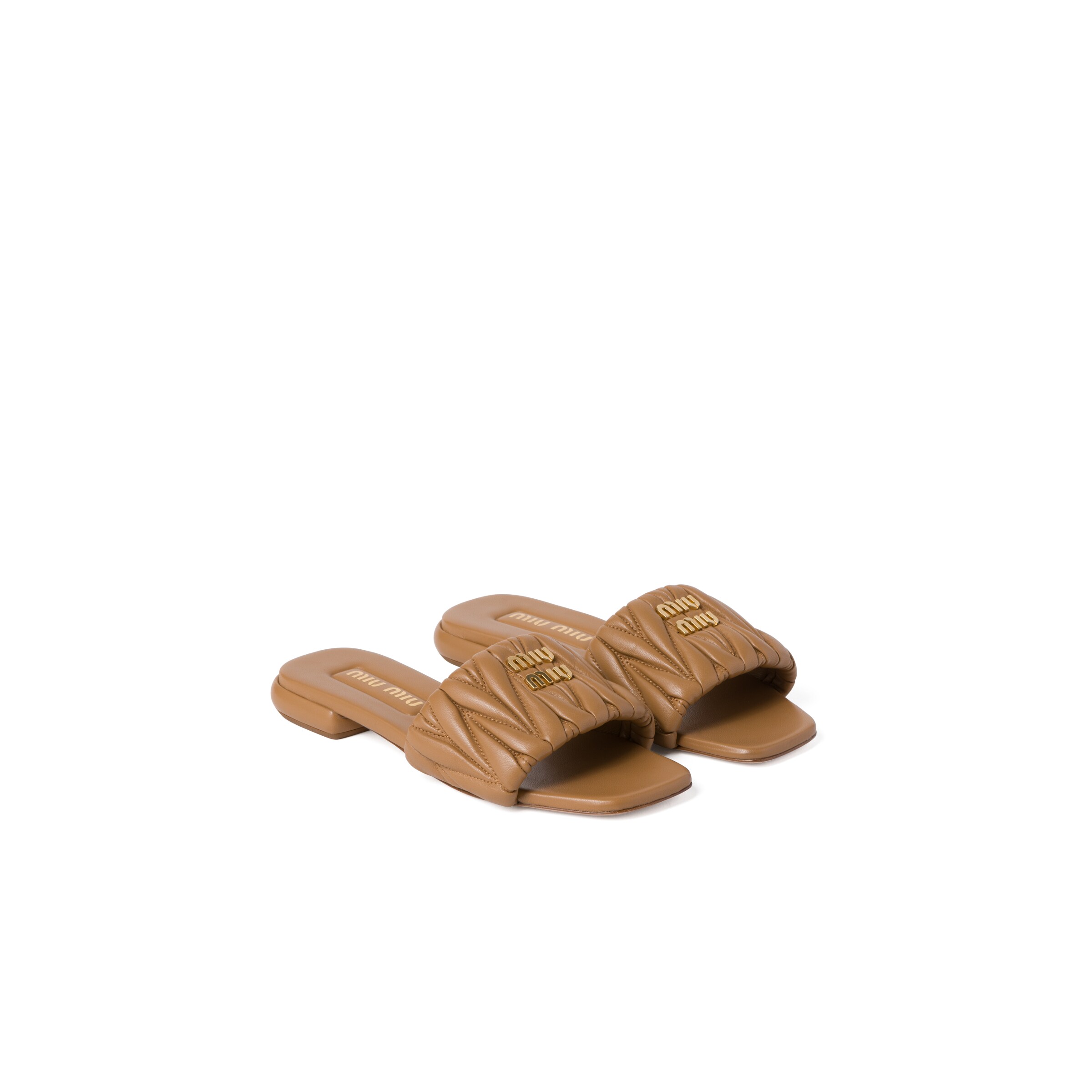 Miu Miu Mules En Cuir Nappa Matelassé, Femme, Caramel, Taille 36