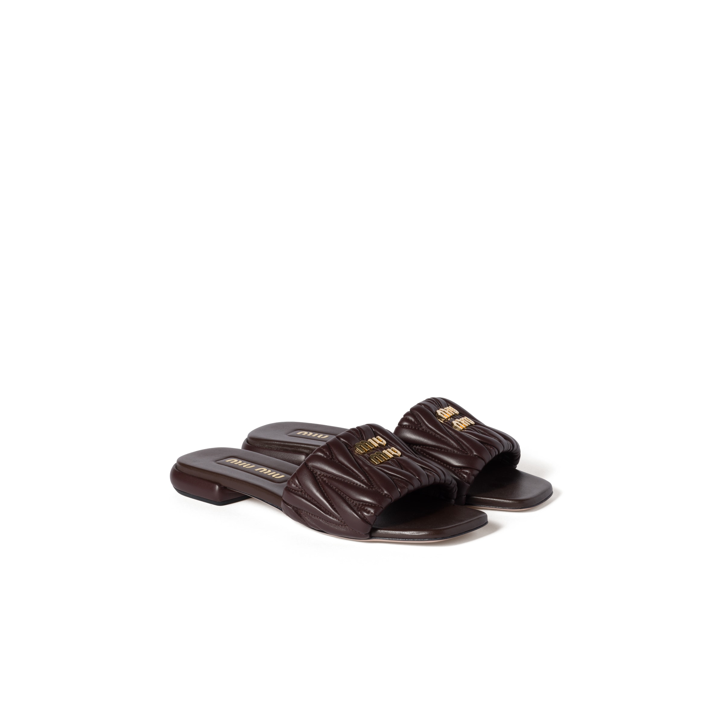Miu Miu Mules En Cuir Nappa Matelassé, Femme, Bruyère, Taille 38,5