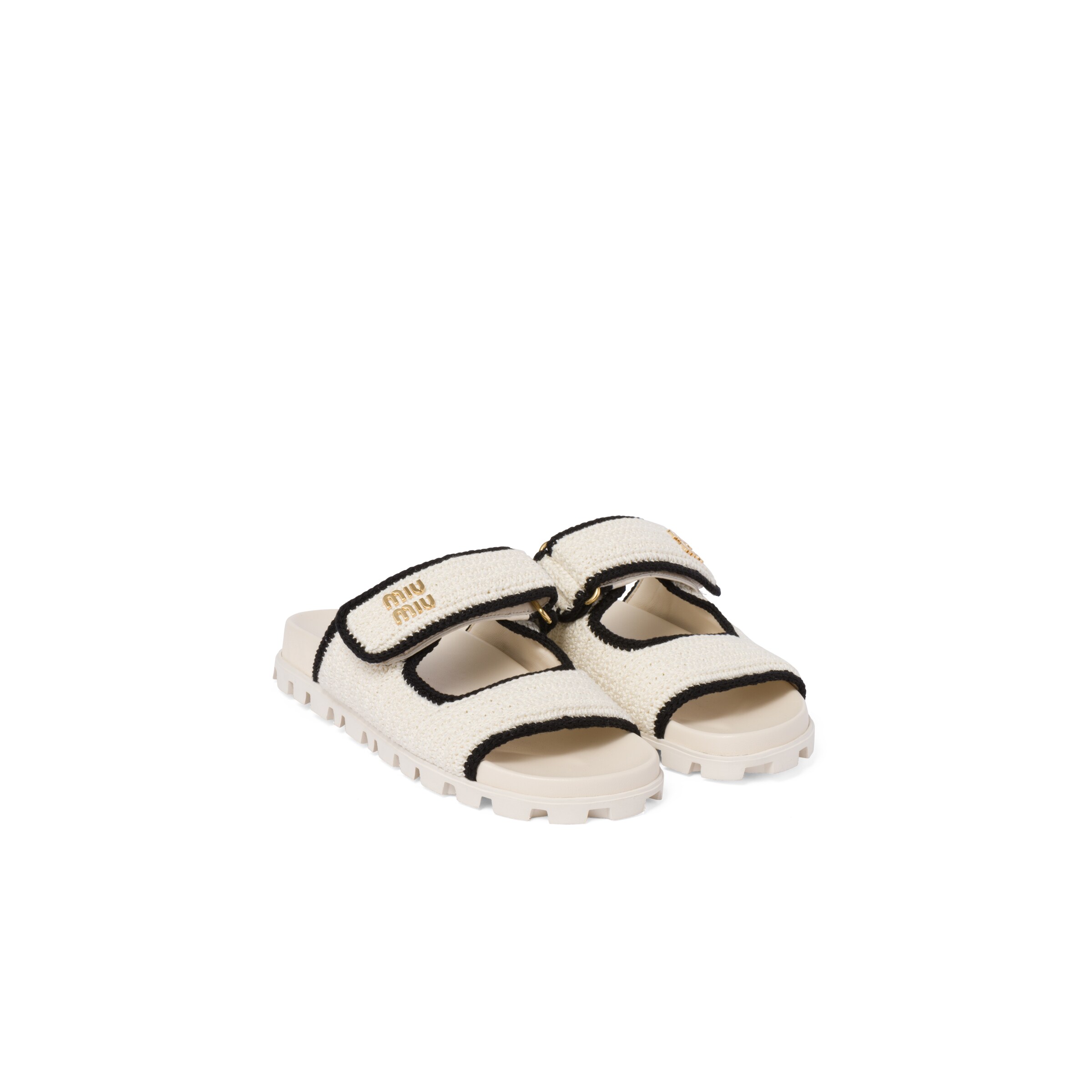 Miu Miu Sandali Slider In Maglia Crochet, Donna, Avorio/nero, Taglia 41