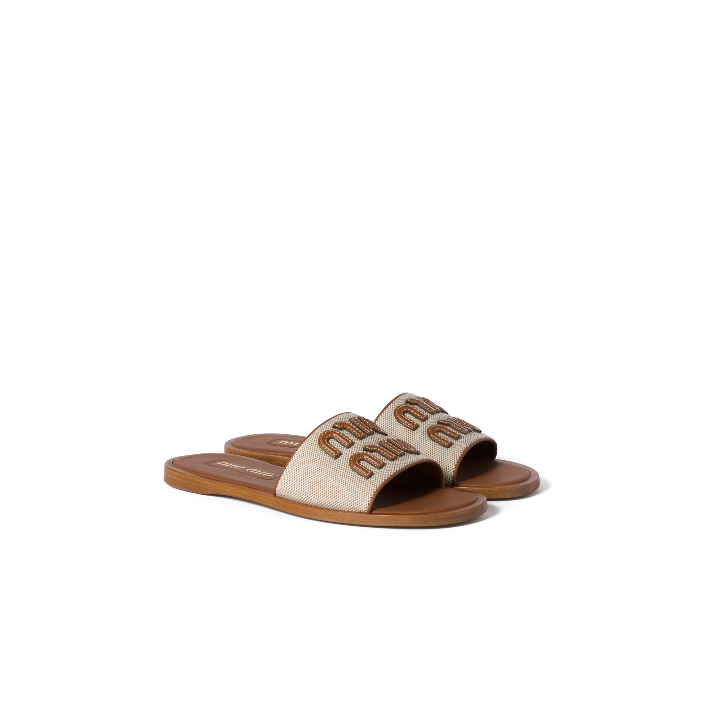 Miu Miu Sandali Ciabatta In Canvas E Pelle, Donna, Beige/brandy, Taglia 38