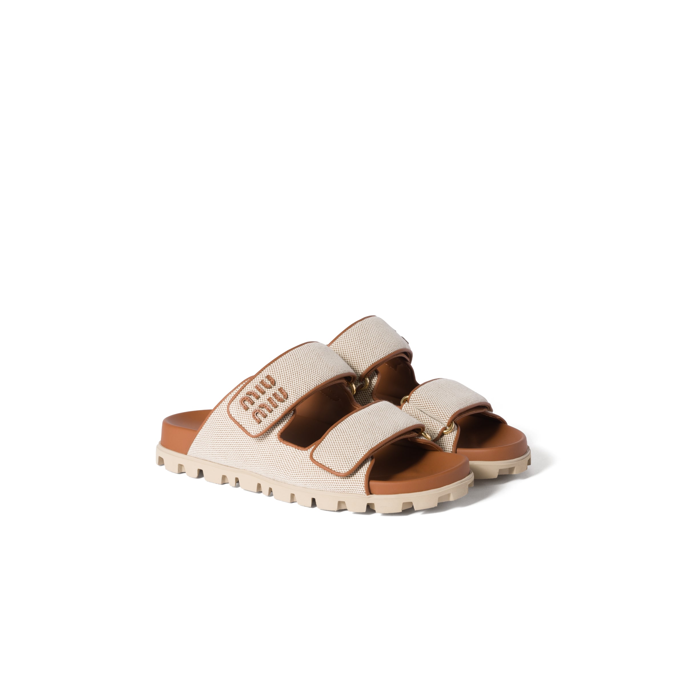 Miu Miu Mules En Toile, Femme, Beige / Brandy, Taille 35