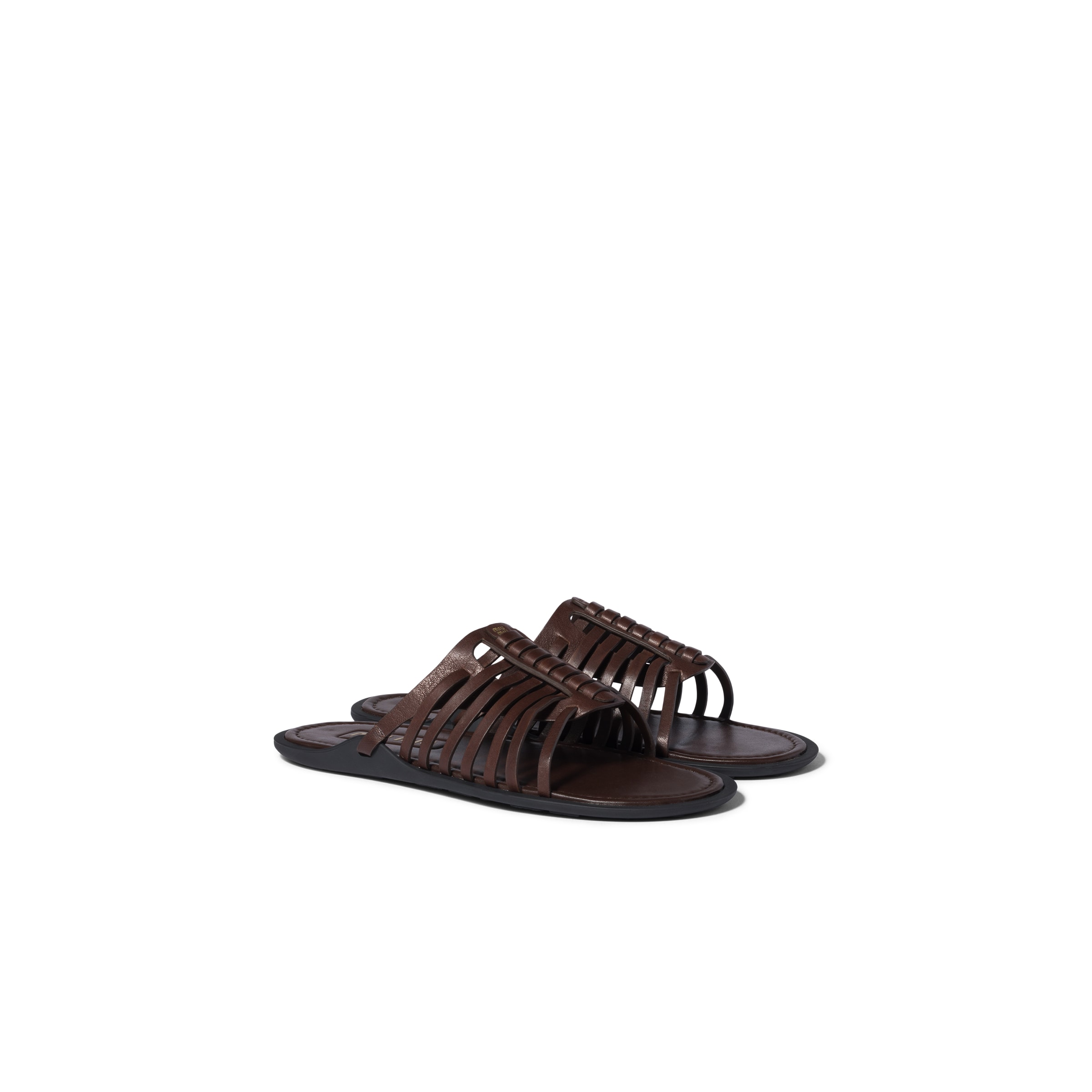 Miu Miu Nappa Leather Slides In Brown