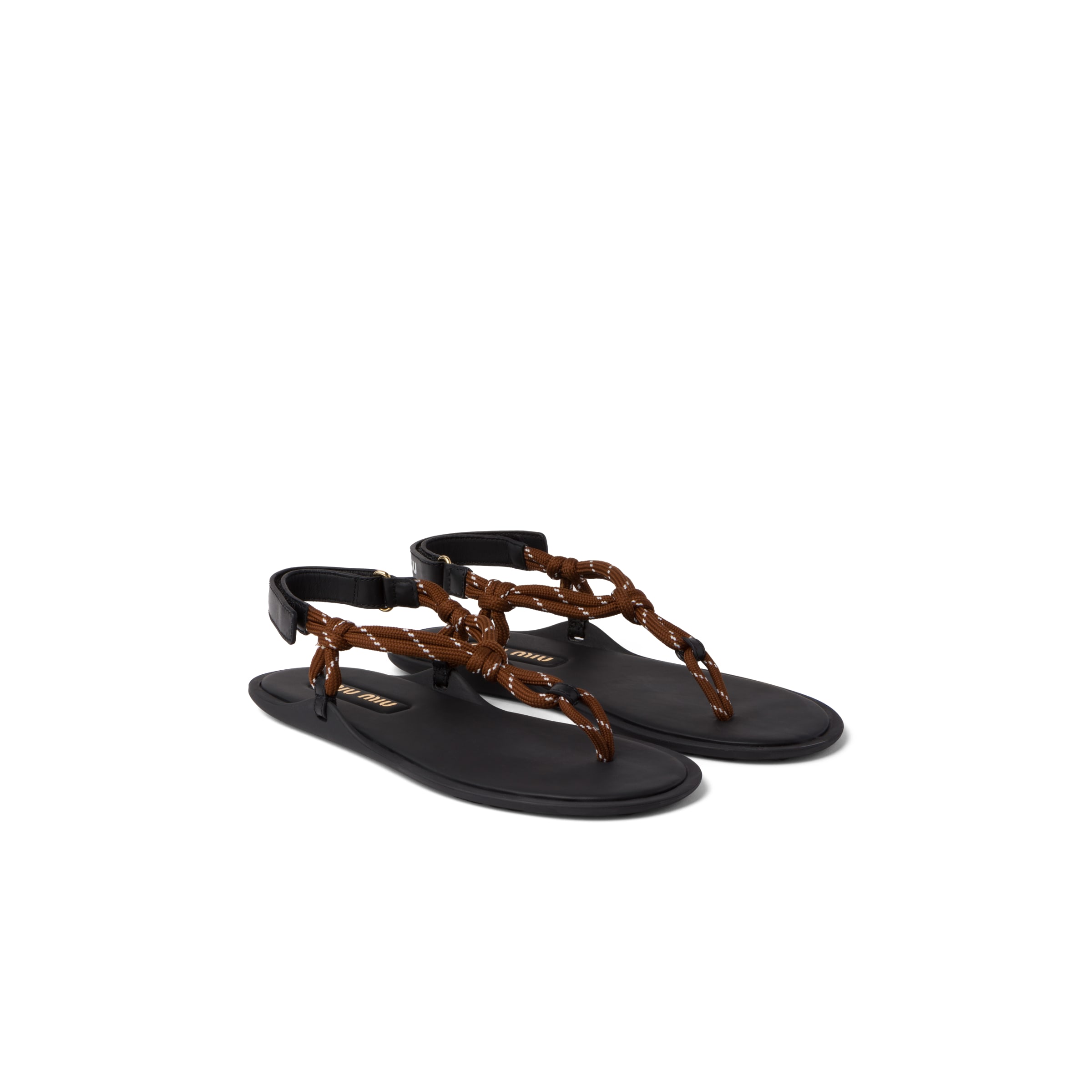 Miu Miu Sandales Riviere En Corde Et Cuir , Femme, Tabac, Taille 34
