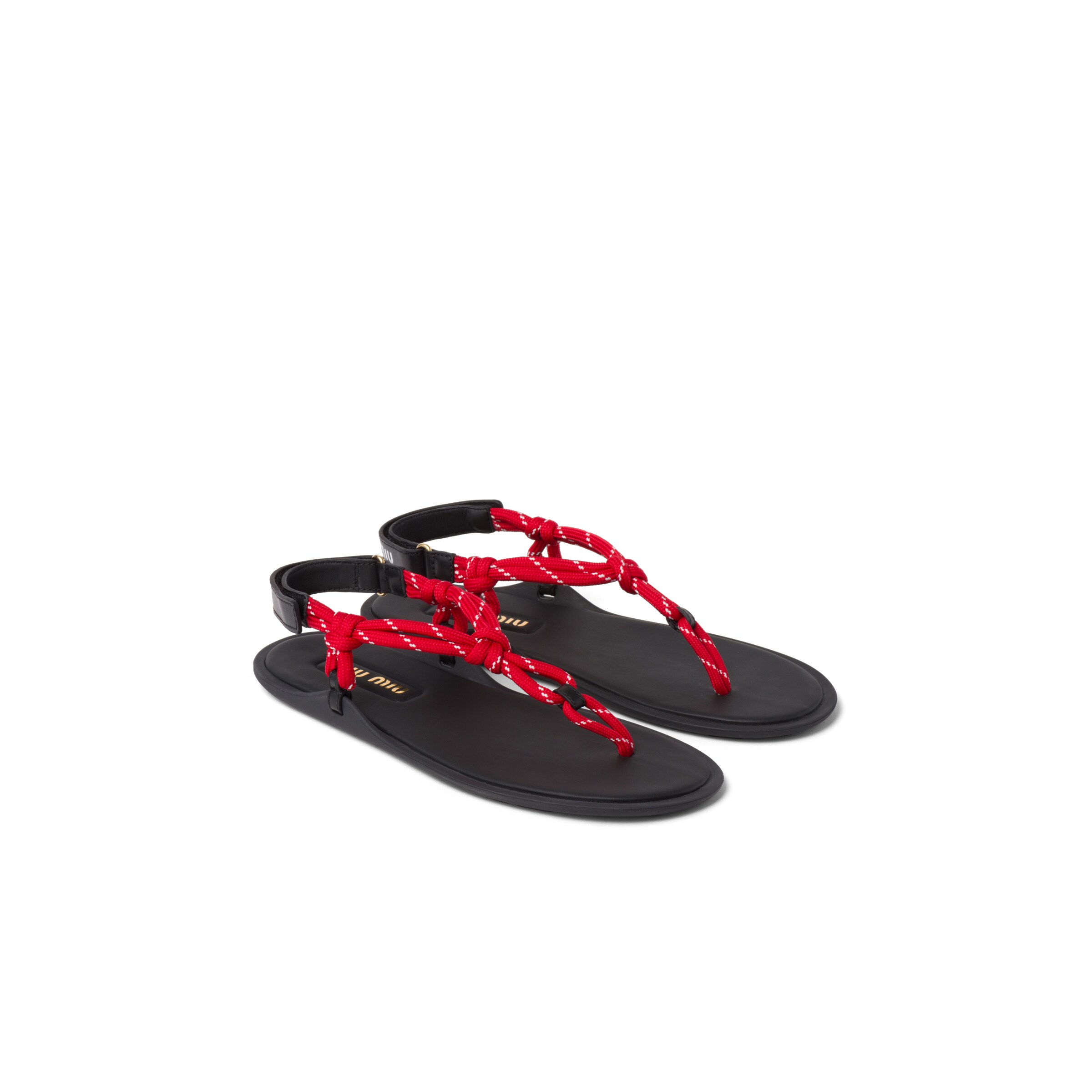 Miu Miu Sandali Riviere In Corda E Pelle, Donna, Rosso, Taglia 41