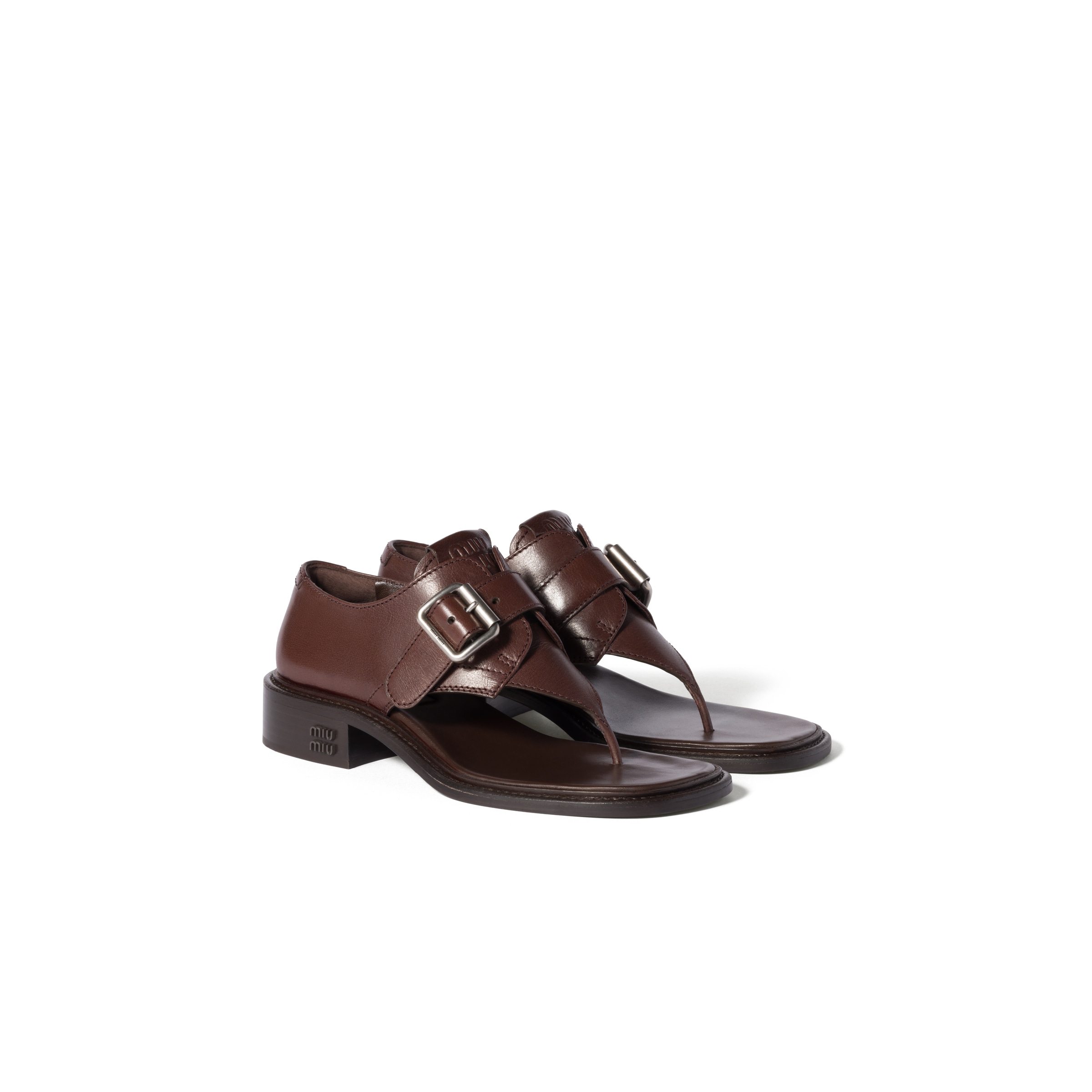 Miu Miu Sandali Infradito In Pelle Con Fibbia, Donna, Moro, Taglia 37