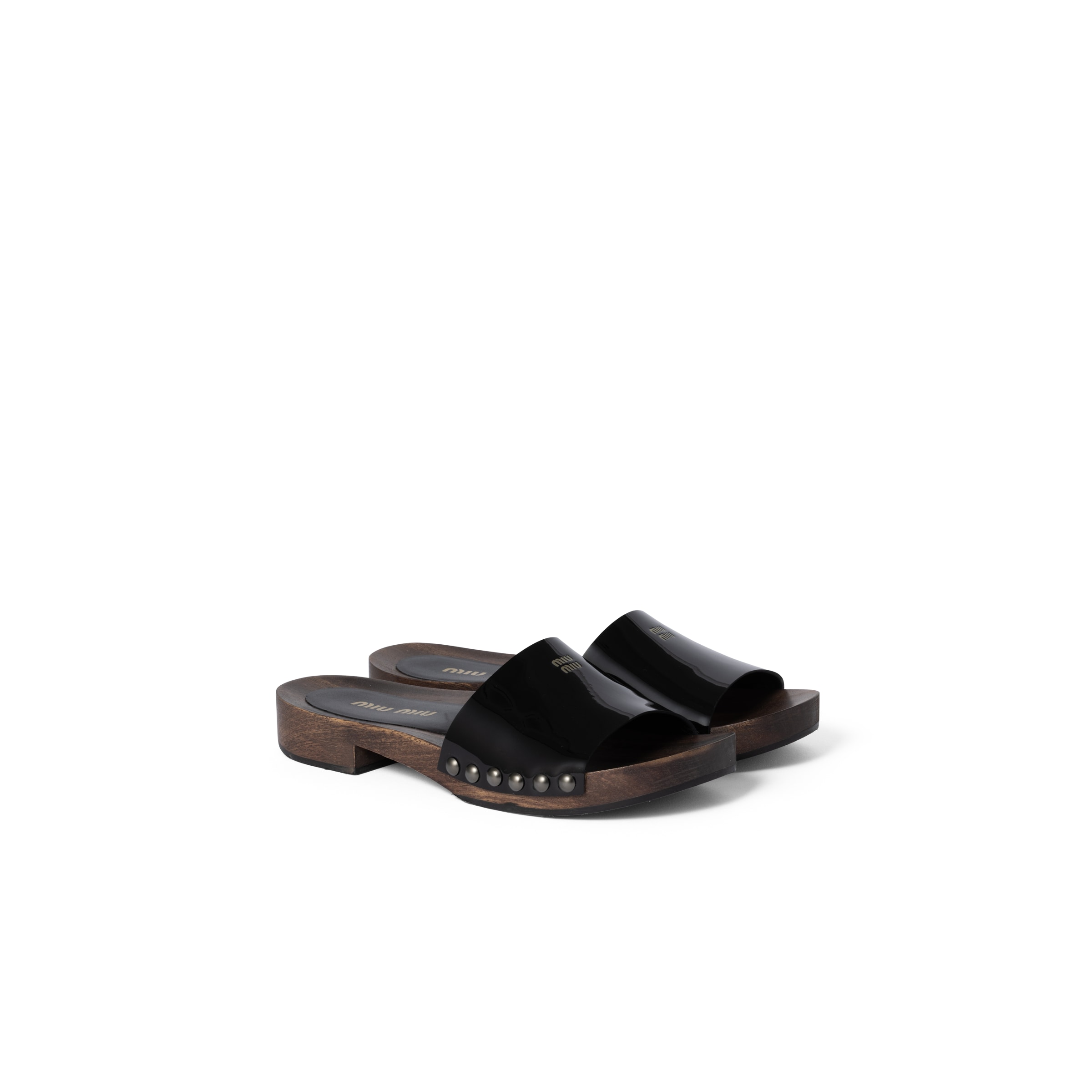 Miu Miu Sabots En Cuir Verni, Femme, Noir, Taille 41