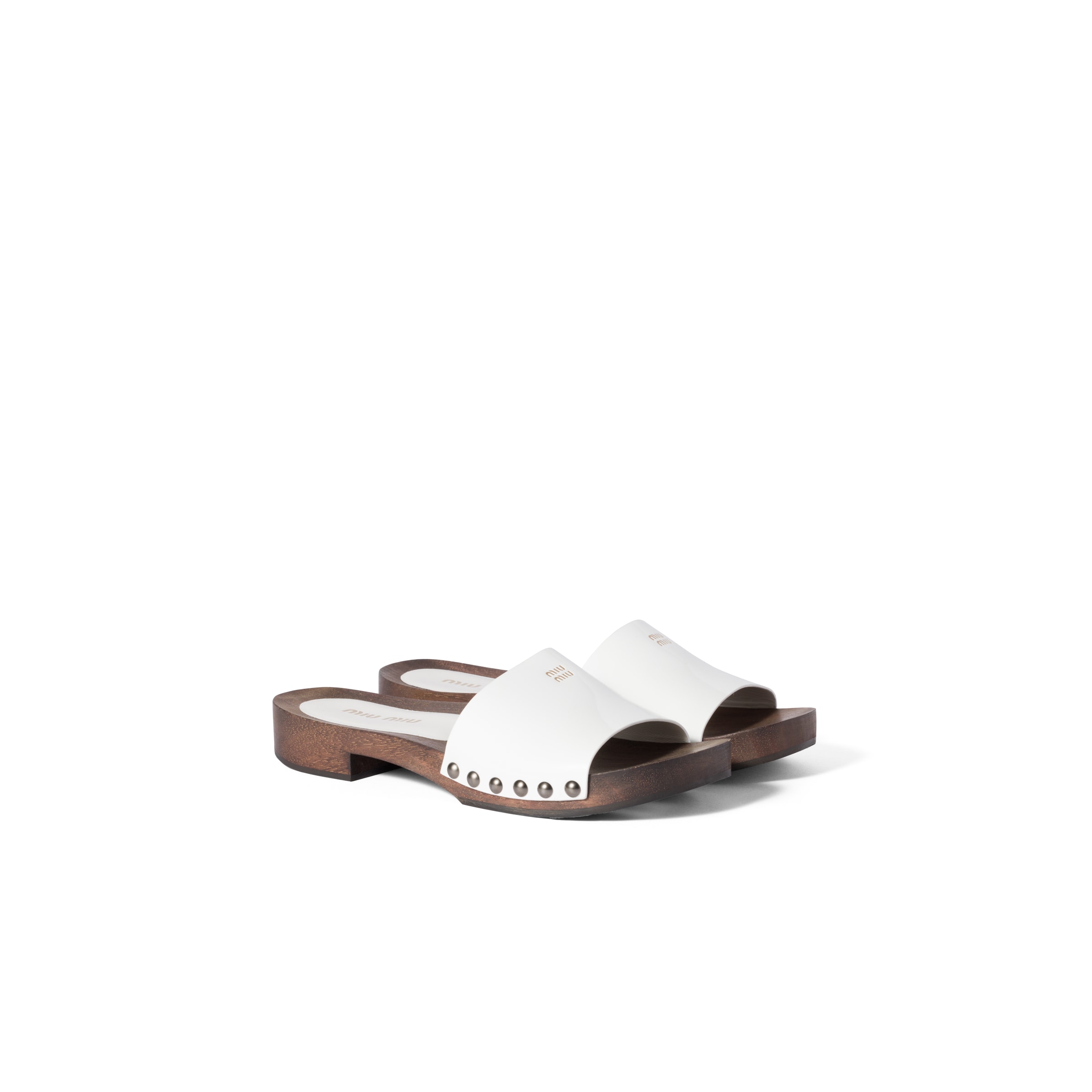 Miu Miu Sabots En Cuir Verni, Femme, Blanc, Taille 41