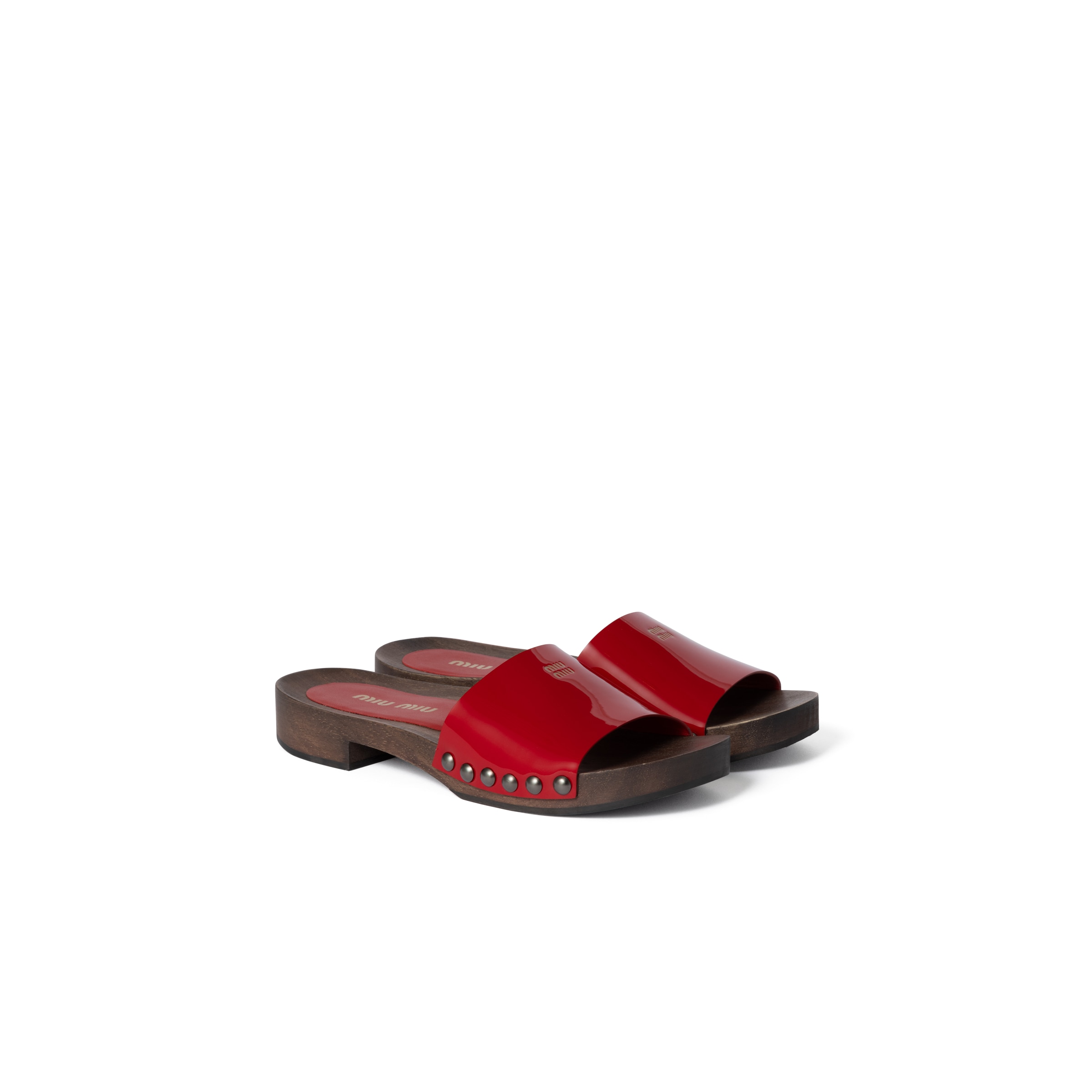 Miu Miu Sabots En Cuir Verni, Femme, Rouge, Taille 37