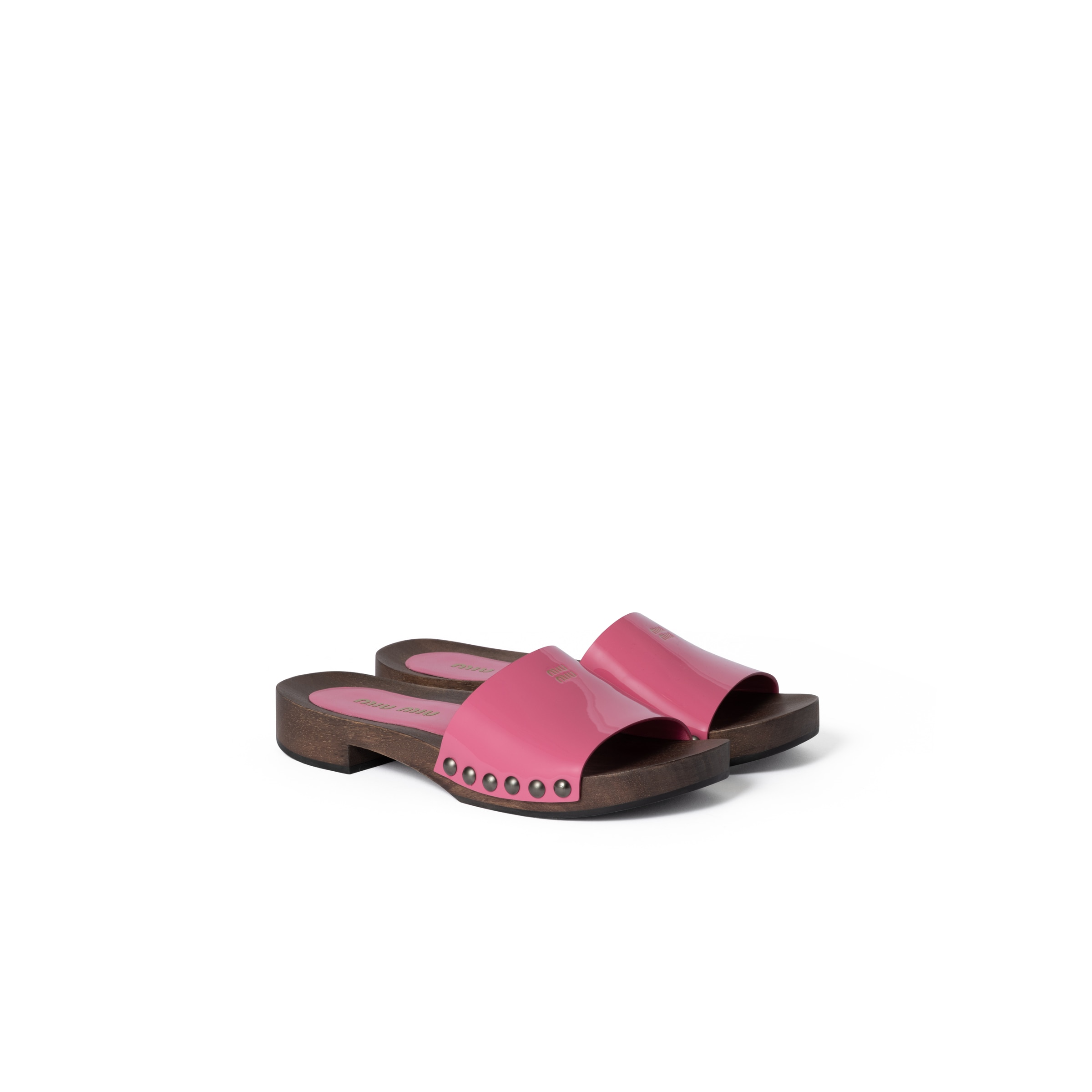 Miu Miu Sabots En Cuir Verni, Femme, Rose Begonia, Taille 41