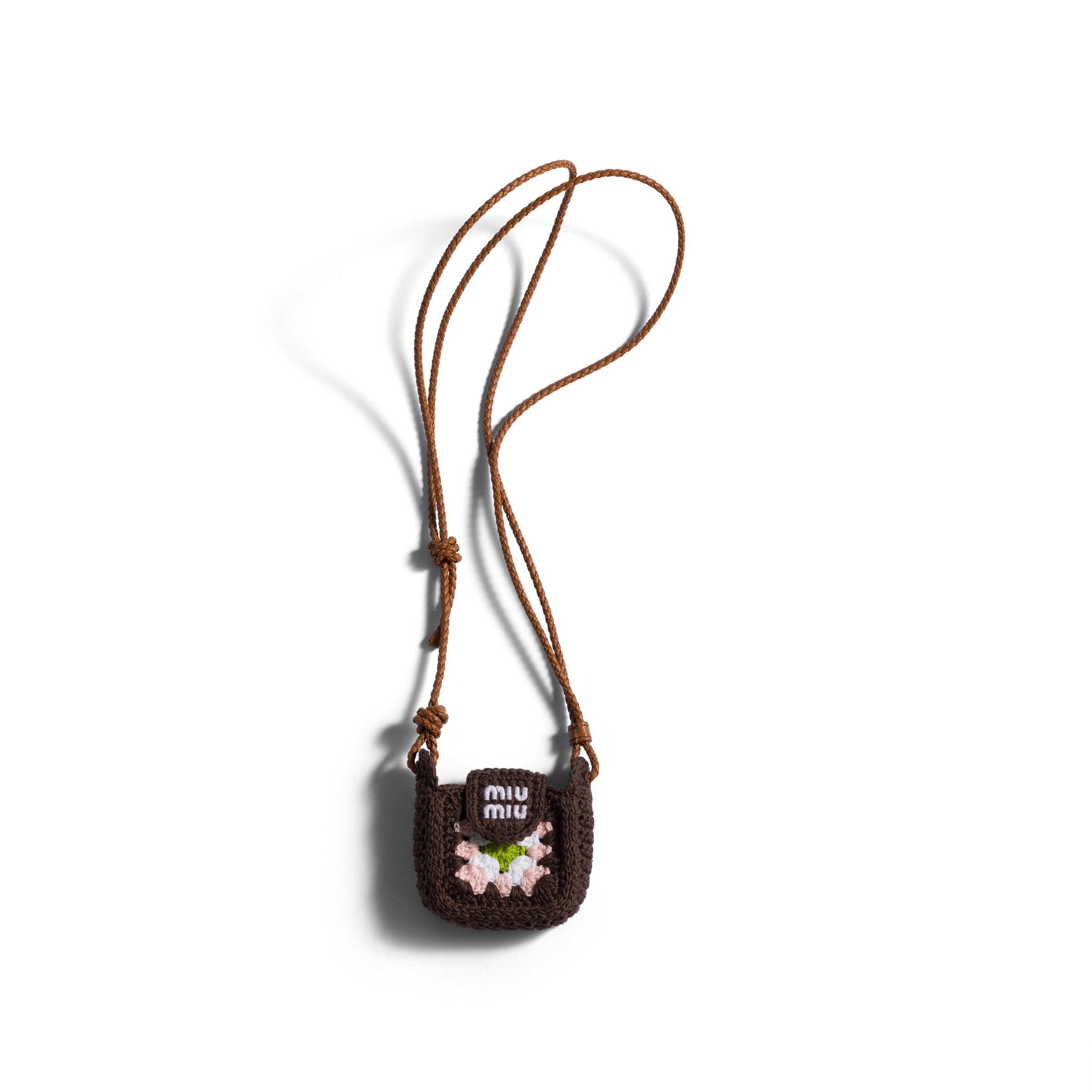 Miu Miu Crochet Earbud Pouch In Brown