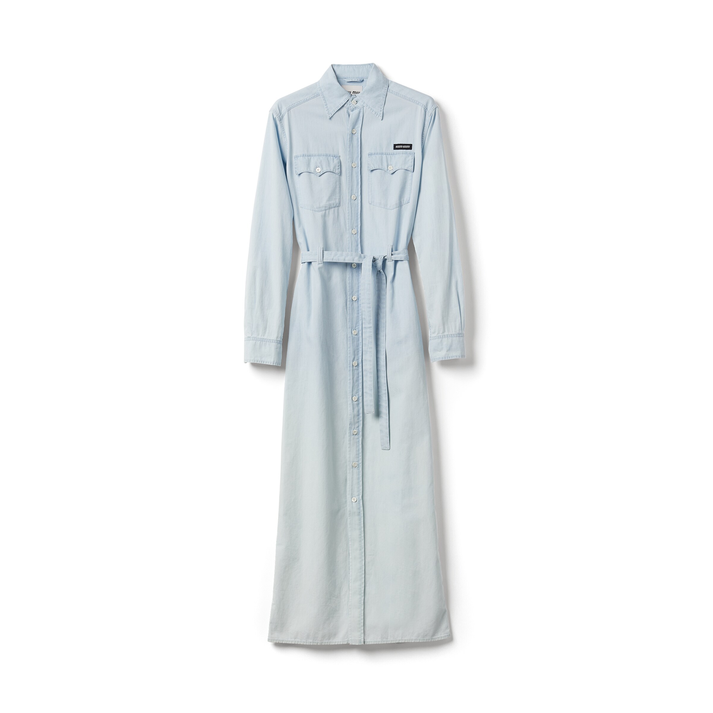 Miu Miu Longue Robe En Chambray, Femme, Bleu Clair, Taille 38