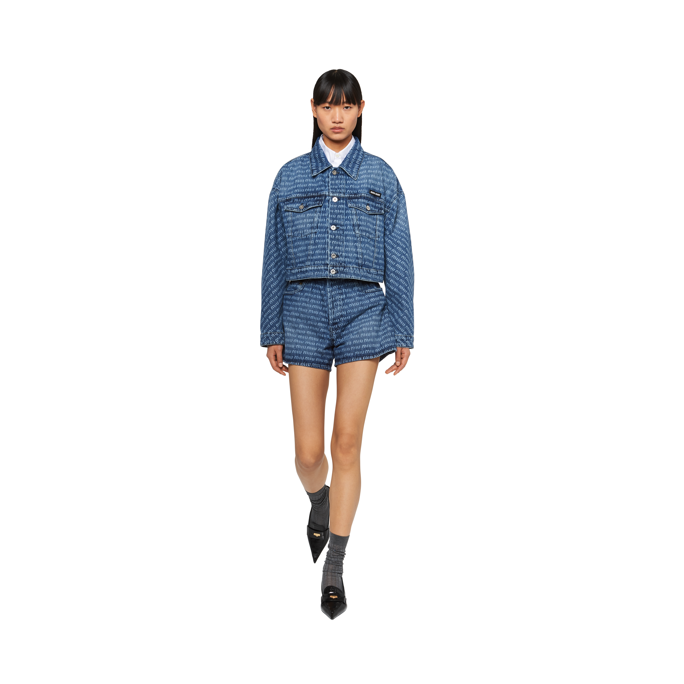 Navy Denim Blouson Jacket | Miu Miu