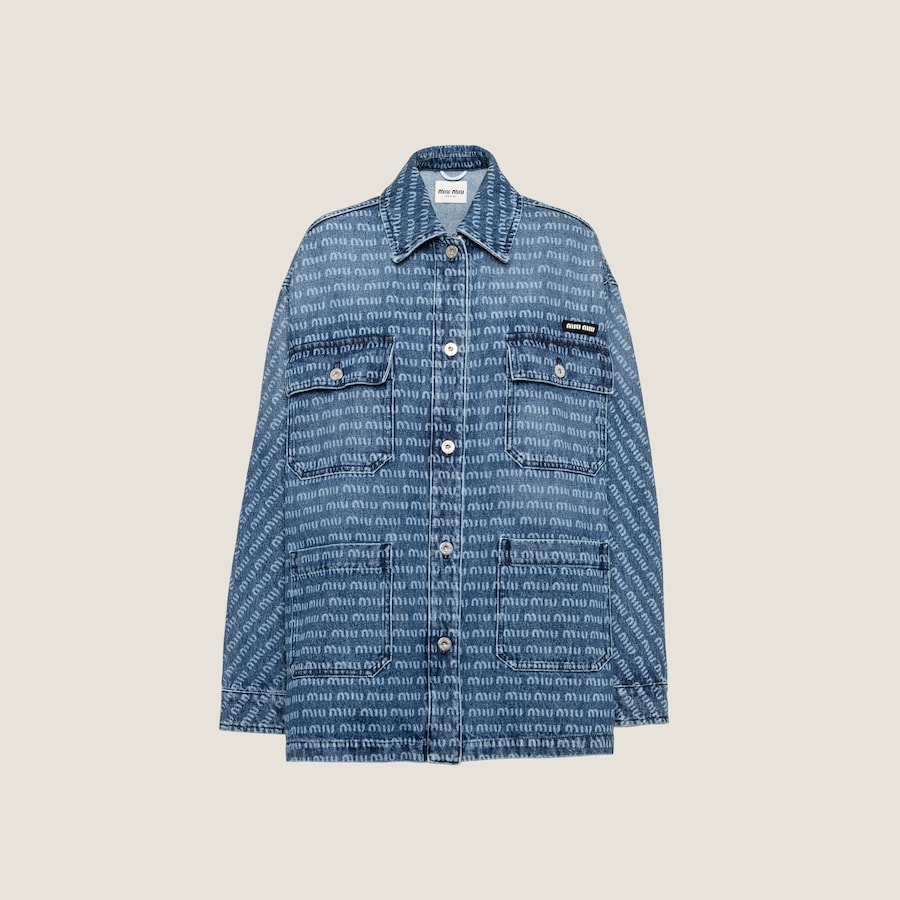 MIUMIU Cotton denim quilted padding Bijou Pearl tailored jacket outer GWB132 blue 36