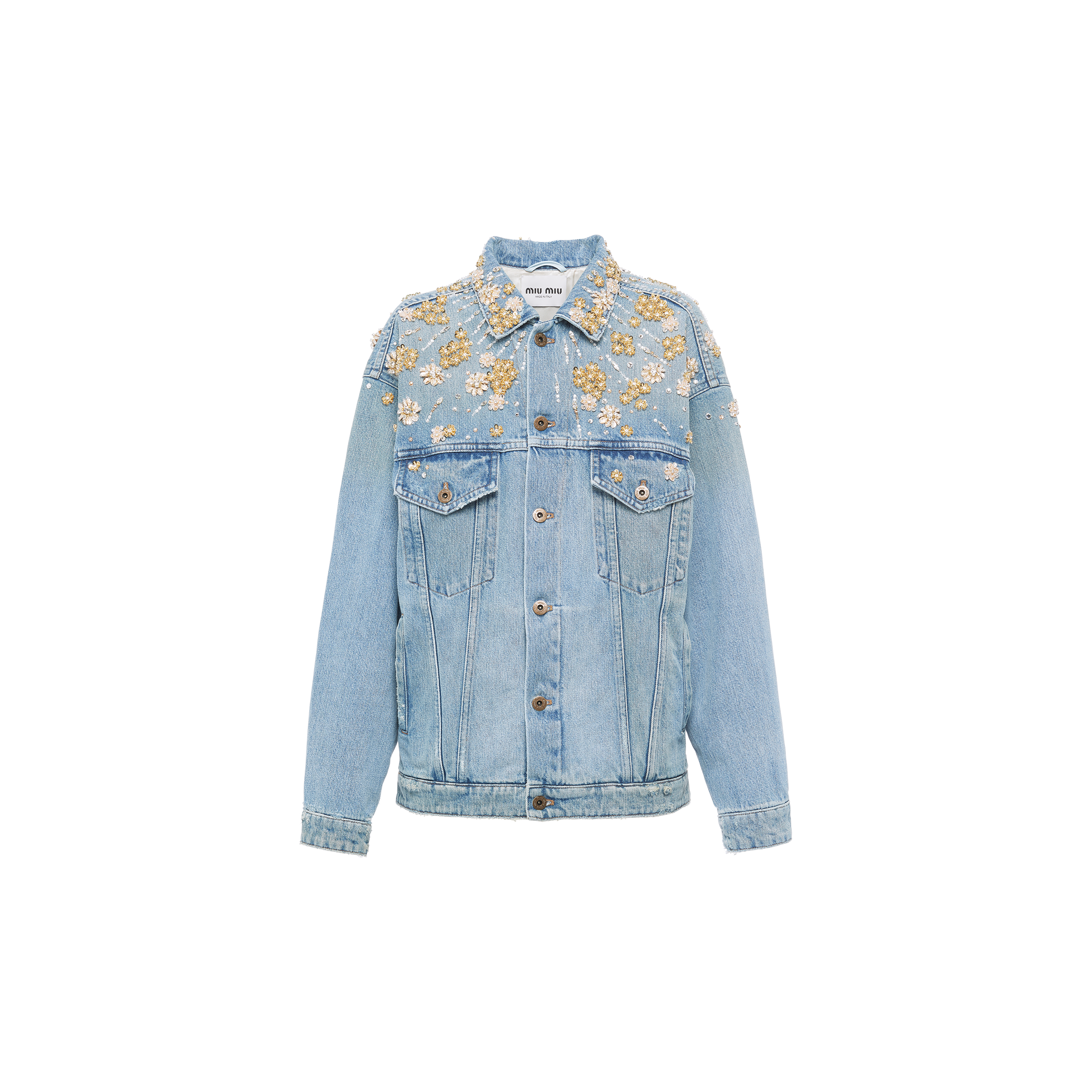 Embroidered denim blouson jacket