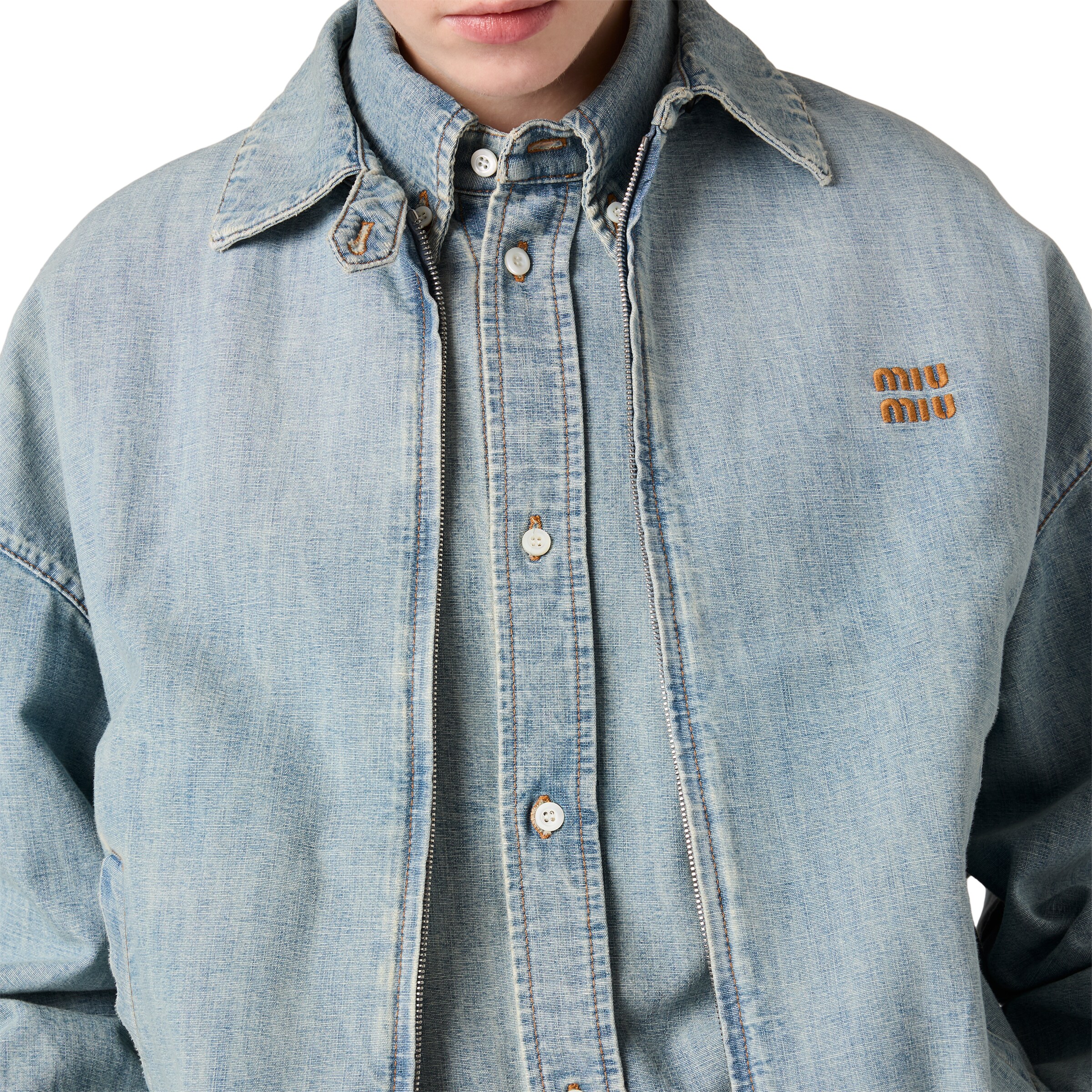 Miu Miu Stonewashed Denim Jacket In Green