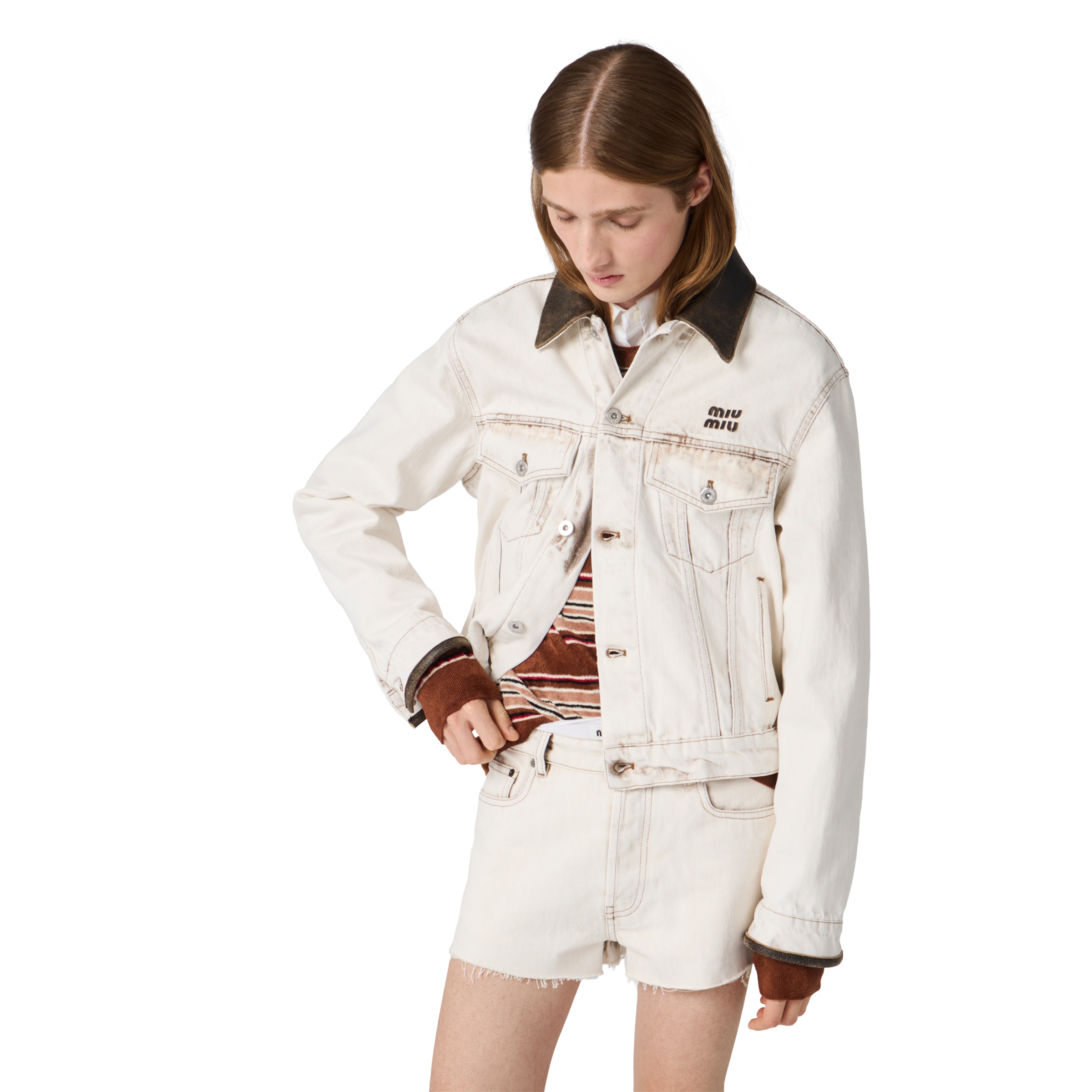 Miu Miu Jacket Contrast Collar Long Sleeves Chest Pockets In Transparent
