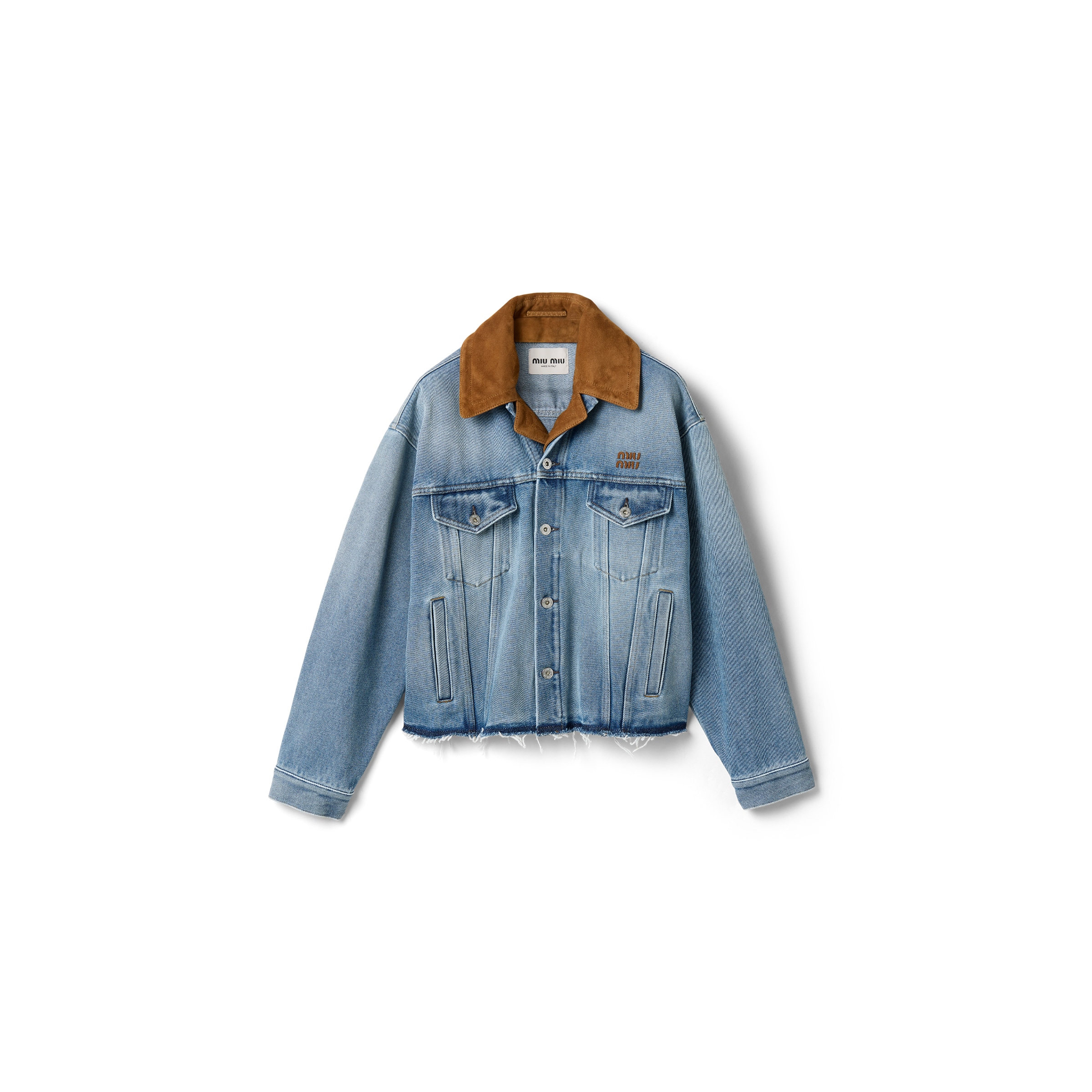 Miu Miu Washed Denim And Suede Blouson Jacket, Woman, Sapphire Blue, Size 42