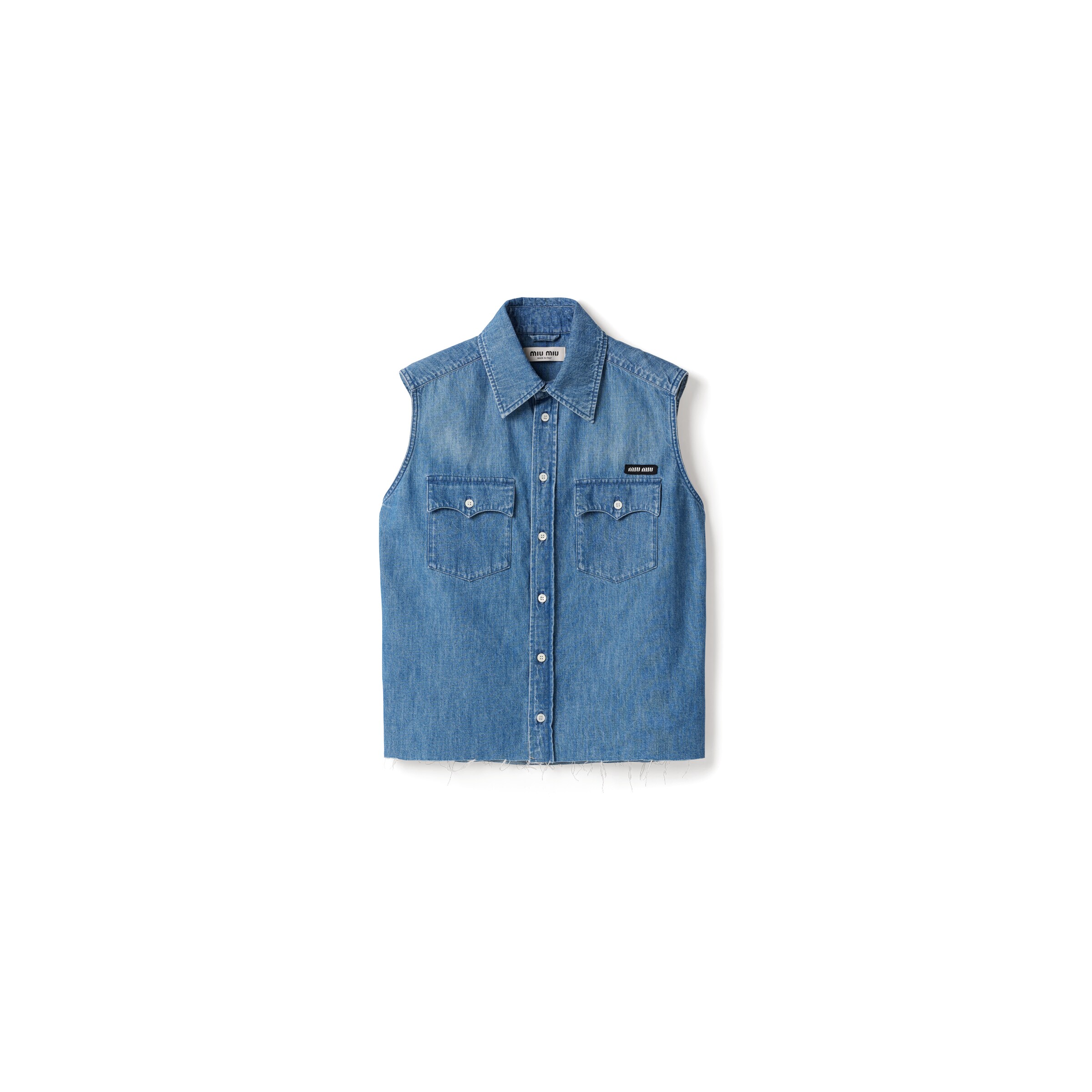 Miu Miu Chemise Sans Manches En Chambray, Femme, Bleu Saphir, Taille 40