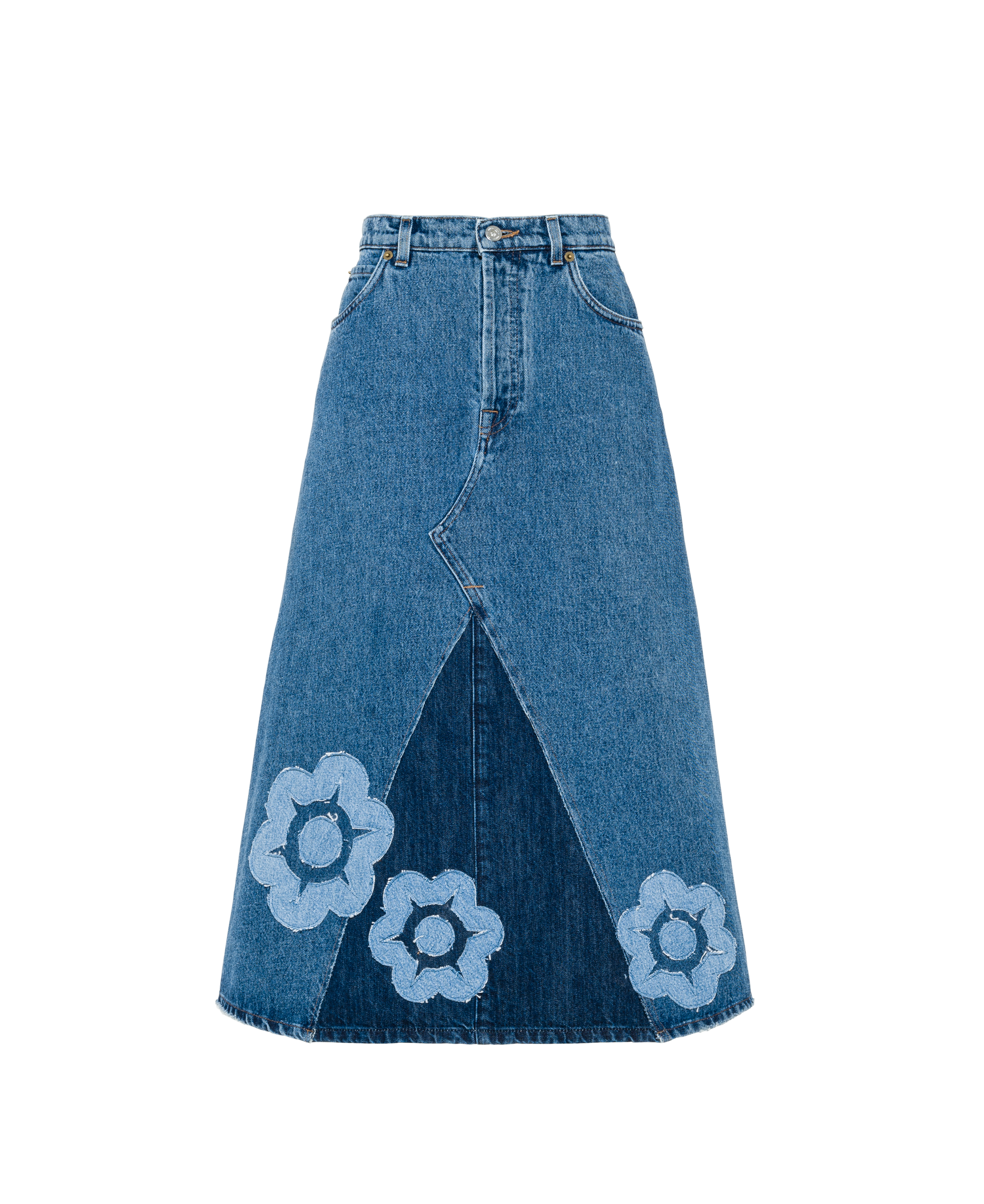 long flared denim skirt