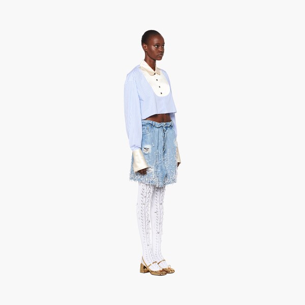 Gonna svasata in denim con cristalli Blu | Miu Miu