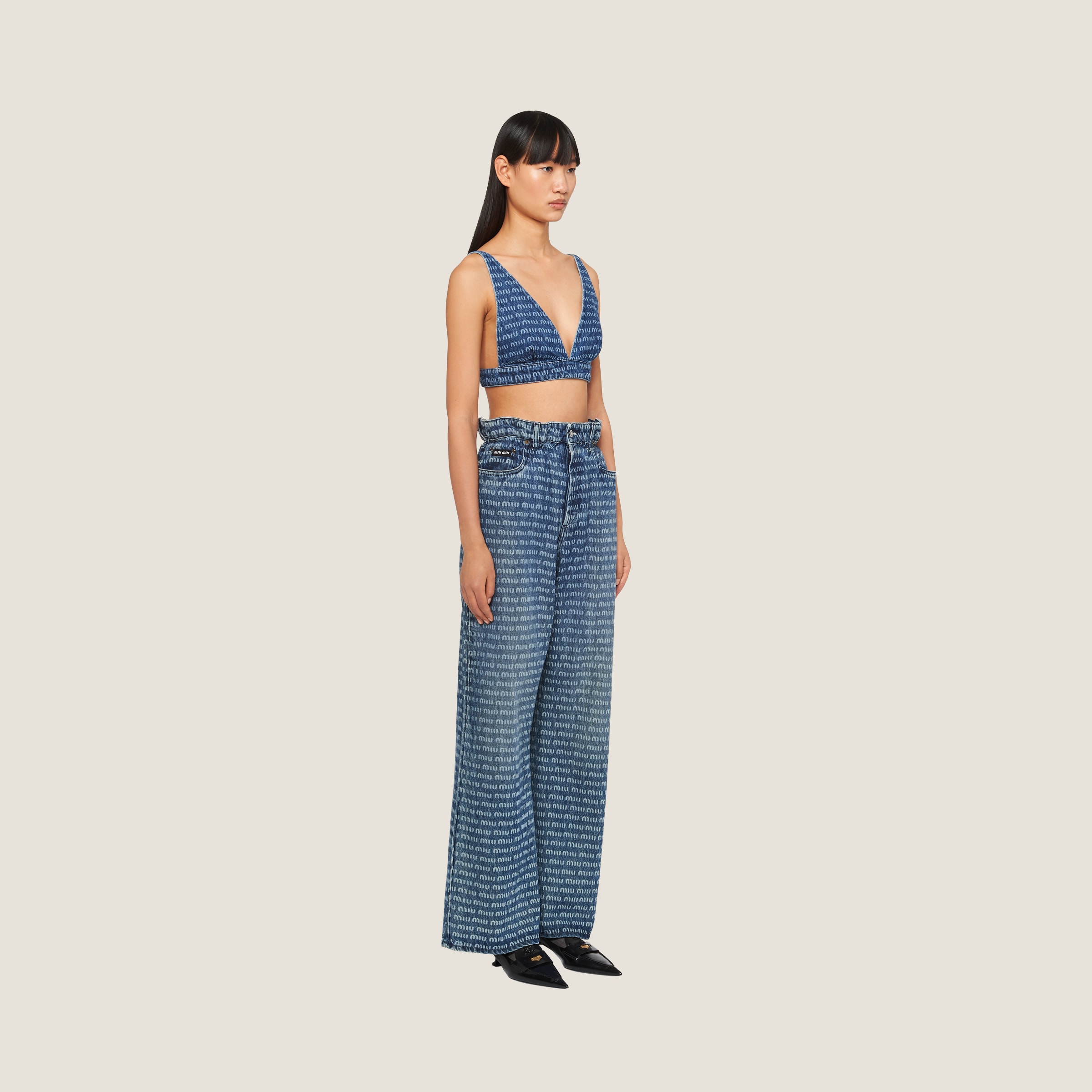 Miu Miu 2026 Pant Khaki and Navy Blue Cotton Nylon