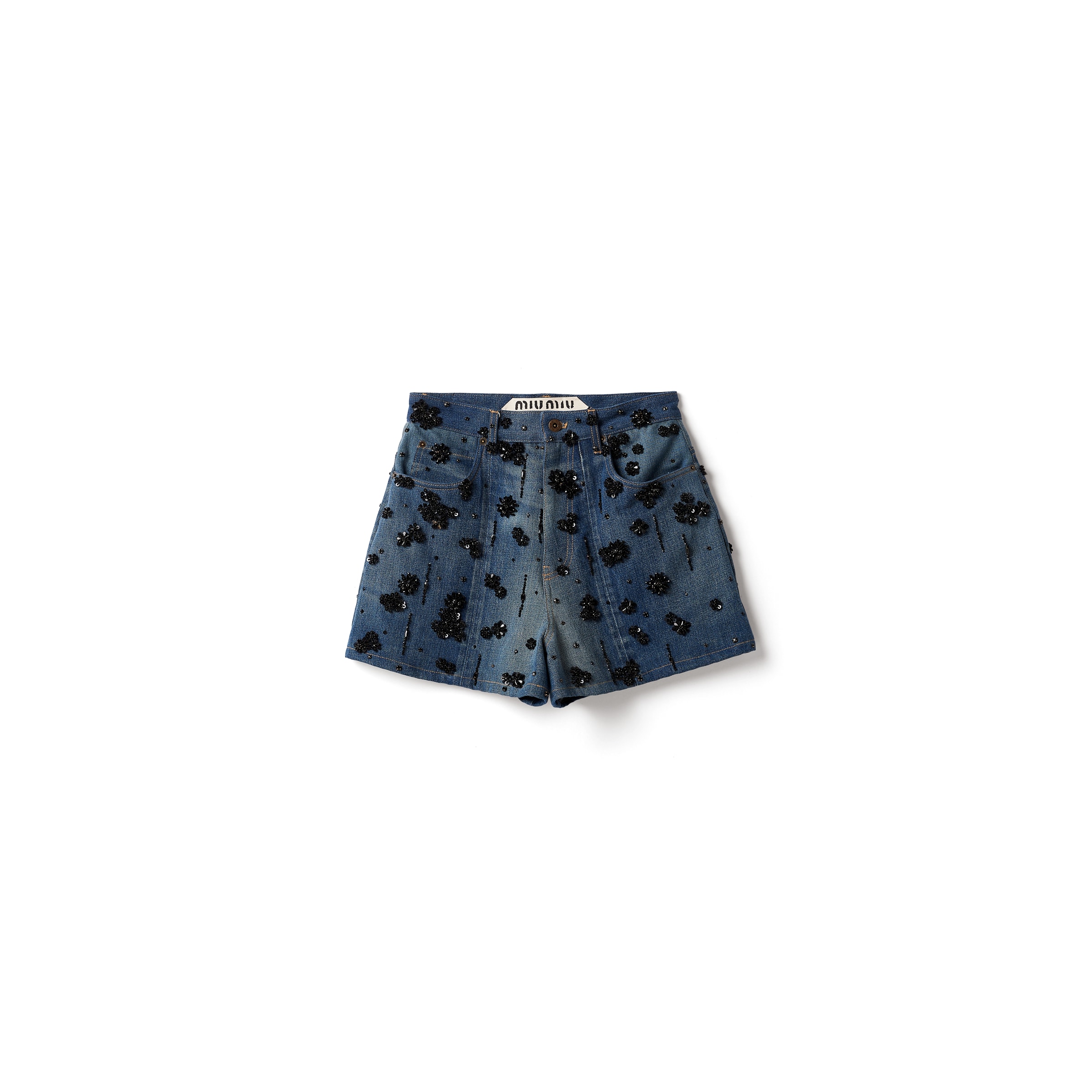 Miu Miu Short En Denim Ornementé, Femme, Bleu, Taille 26