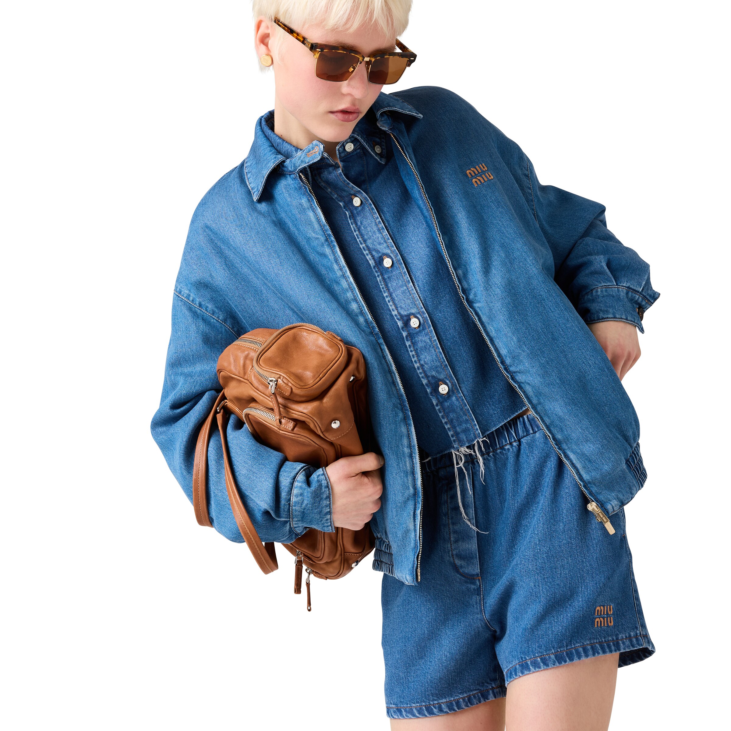 Miu Miu Denim Bermudas In Navy