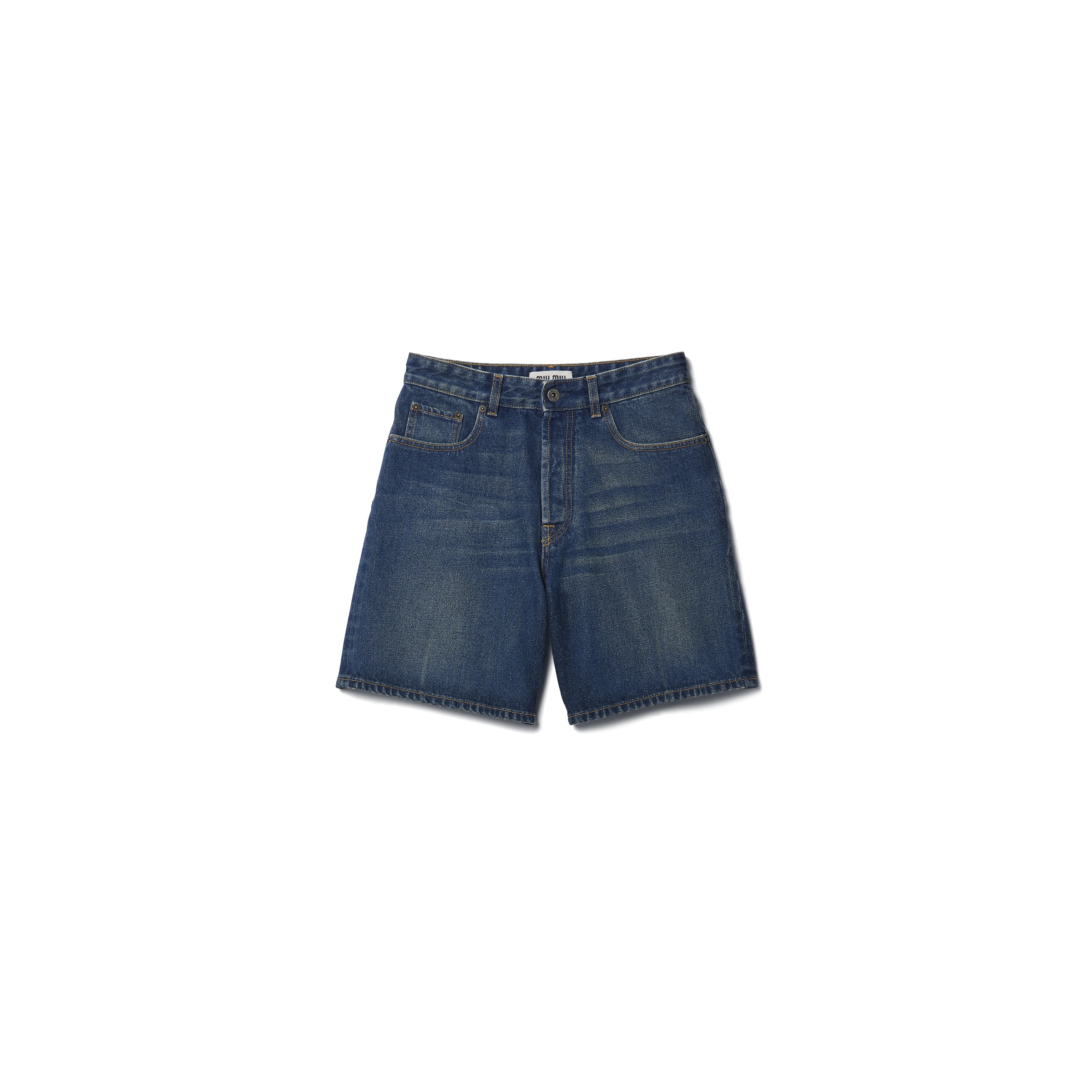 Miu Miu Bermuda En Denim Délavé, Femme, Bleu, Taille 24