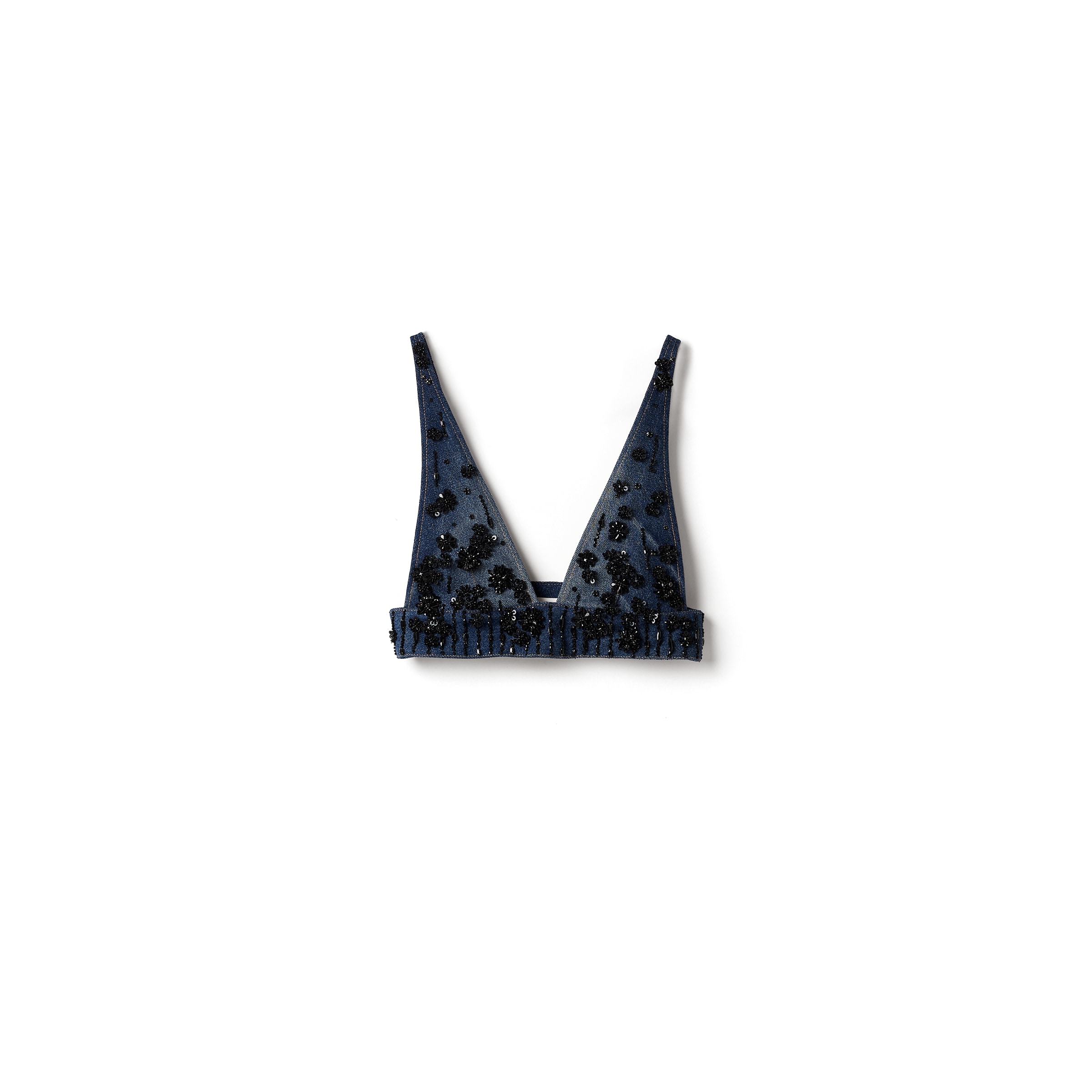 Miu Miu Top En Denim Ornementé, Femme, Bleu, Taille 38